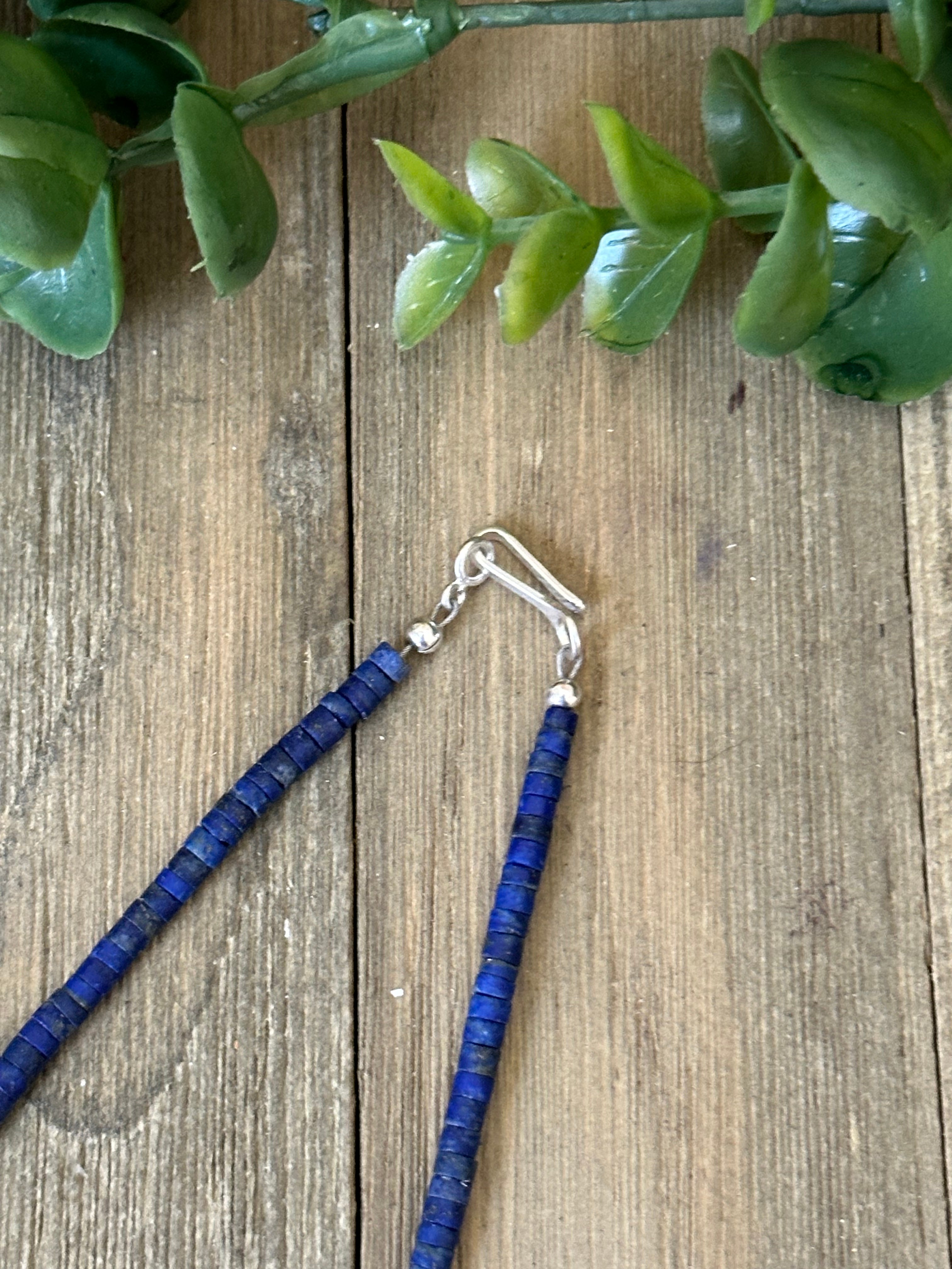 Navajo Strung Lapis & Sterling Silver Pearls Beaded Necklace