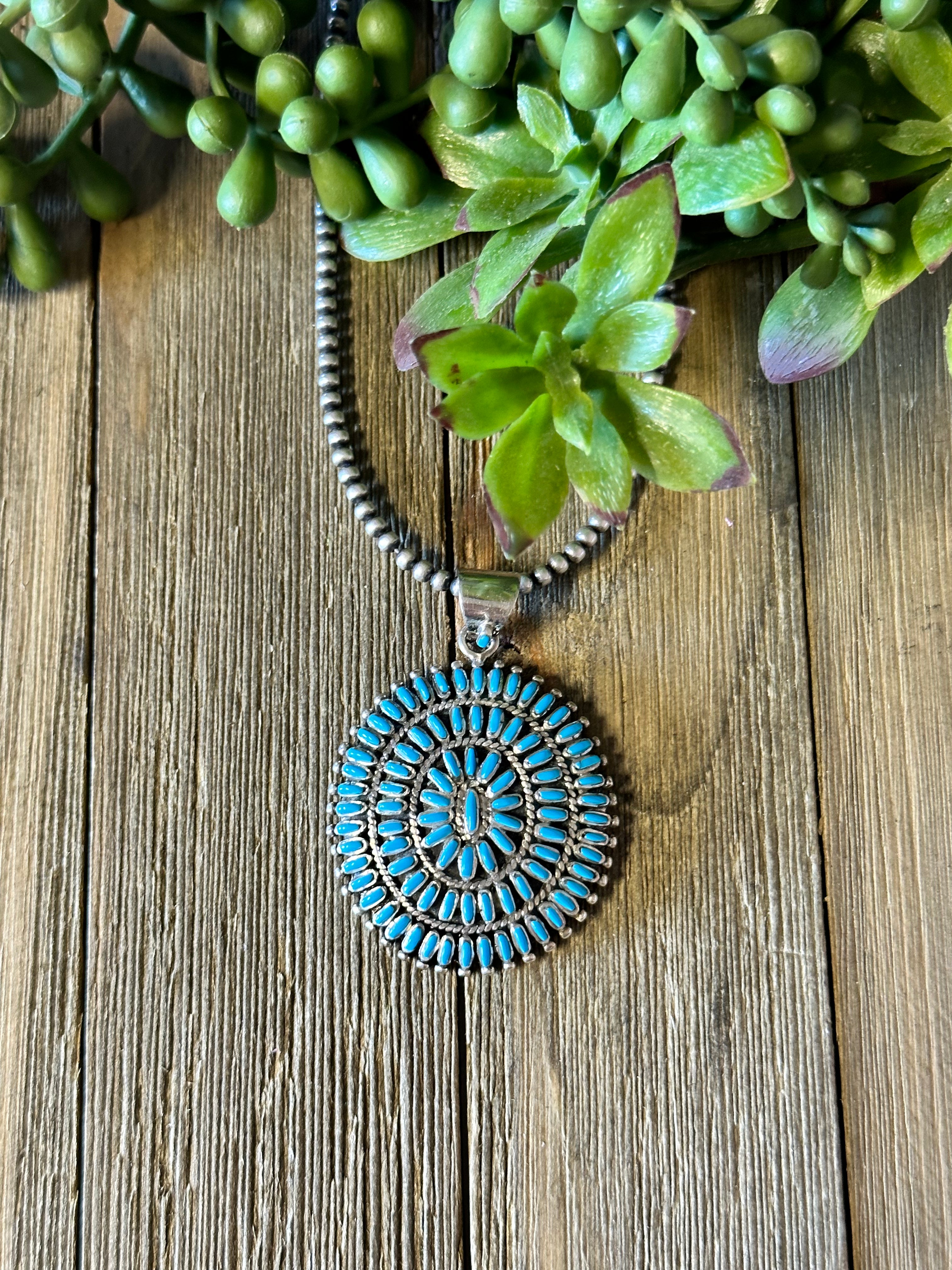 Southwest Made Turquoise & Sterling Silver Cluster Pendant