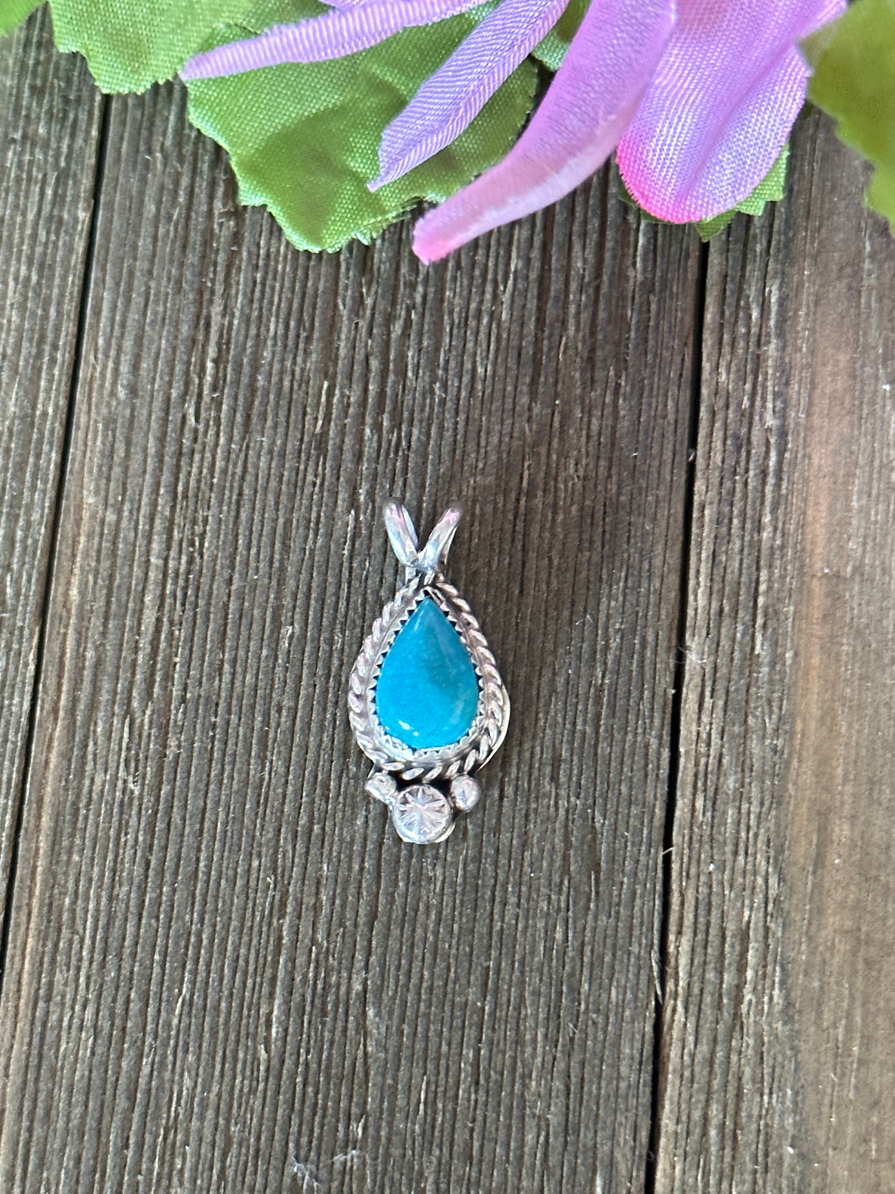 Navajo Made Kingman Turquoise & Sterling Silver Pendant