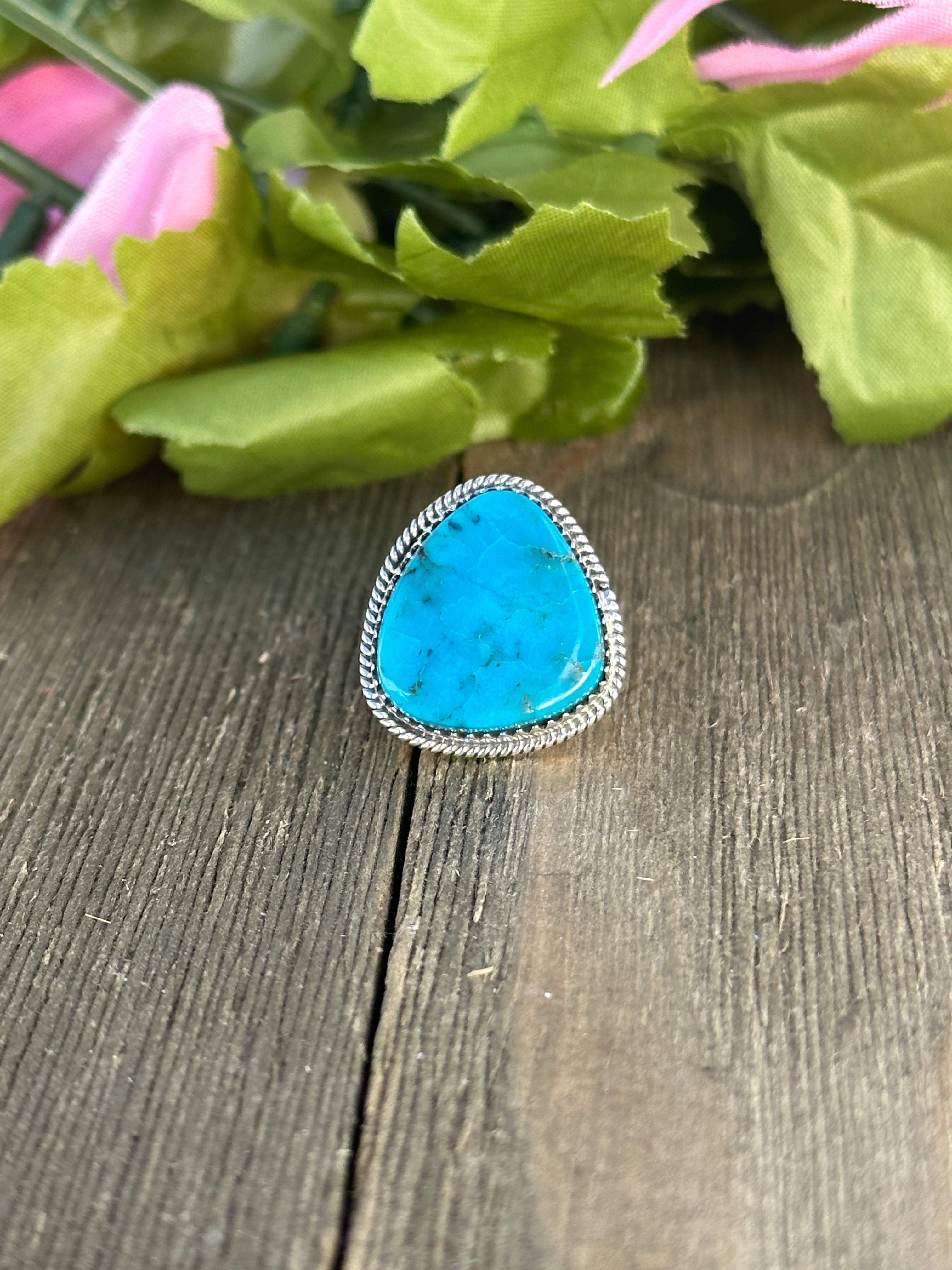 Navajo Made Kingman Turquoise & Sterling Silver Ring