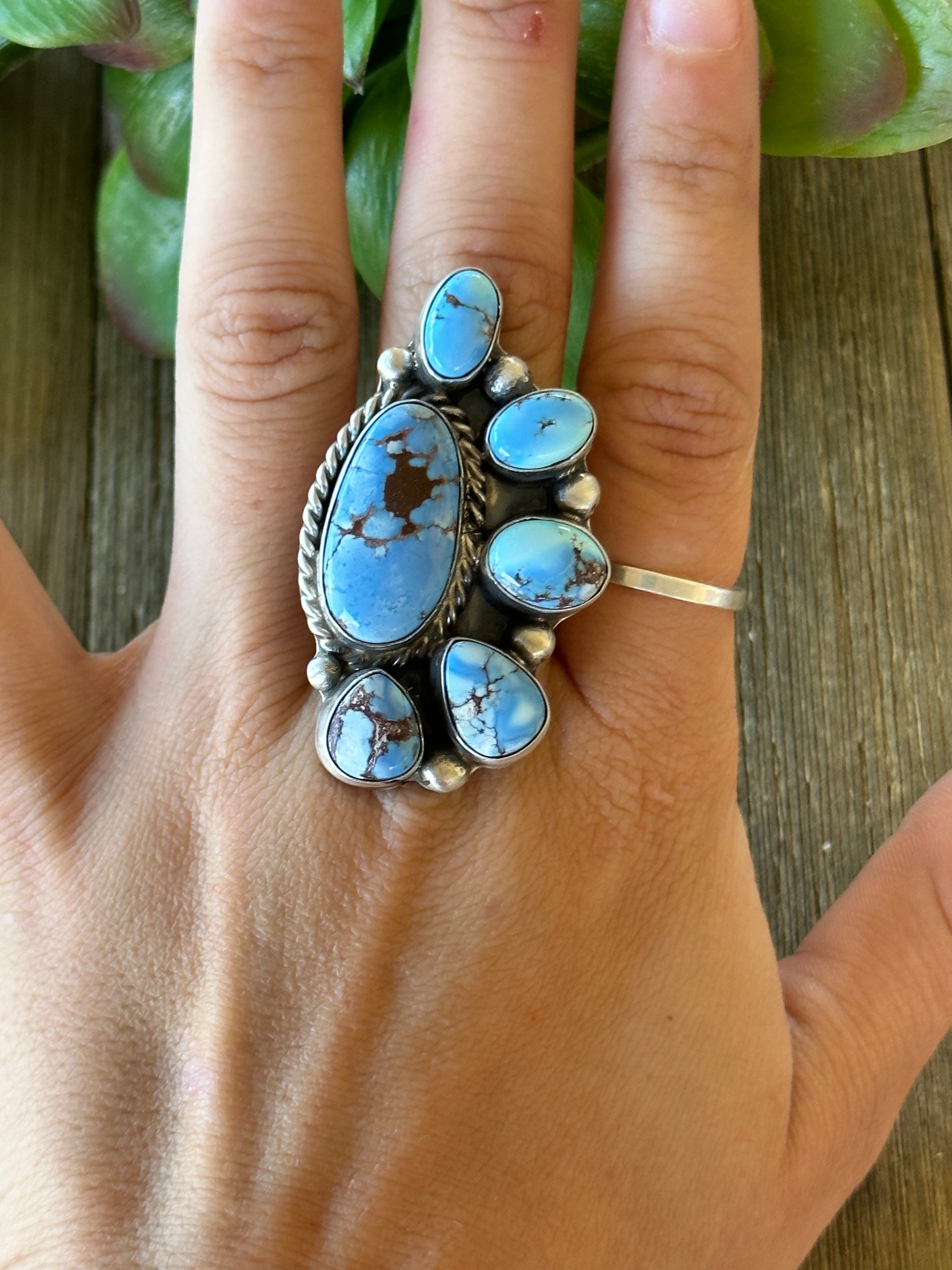 Augustine Largo Golden Hills Turquoise & Sterling Silver Half Cluster Adjustable Ring