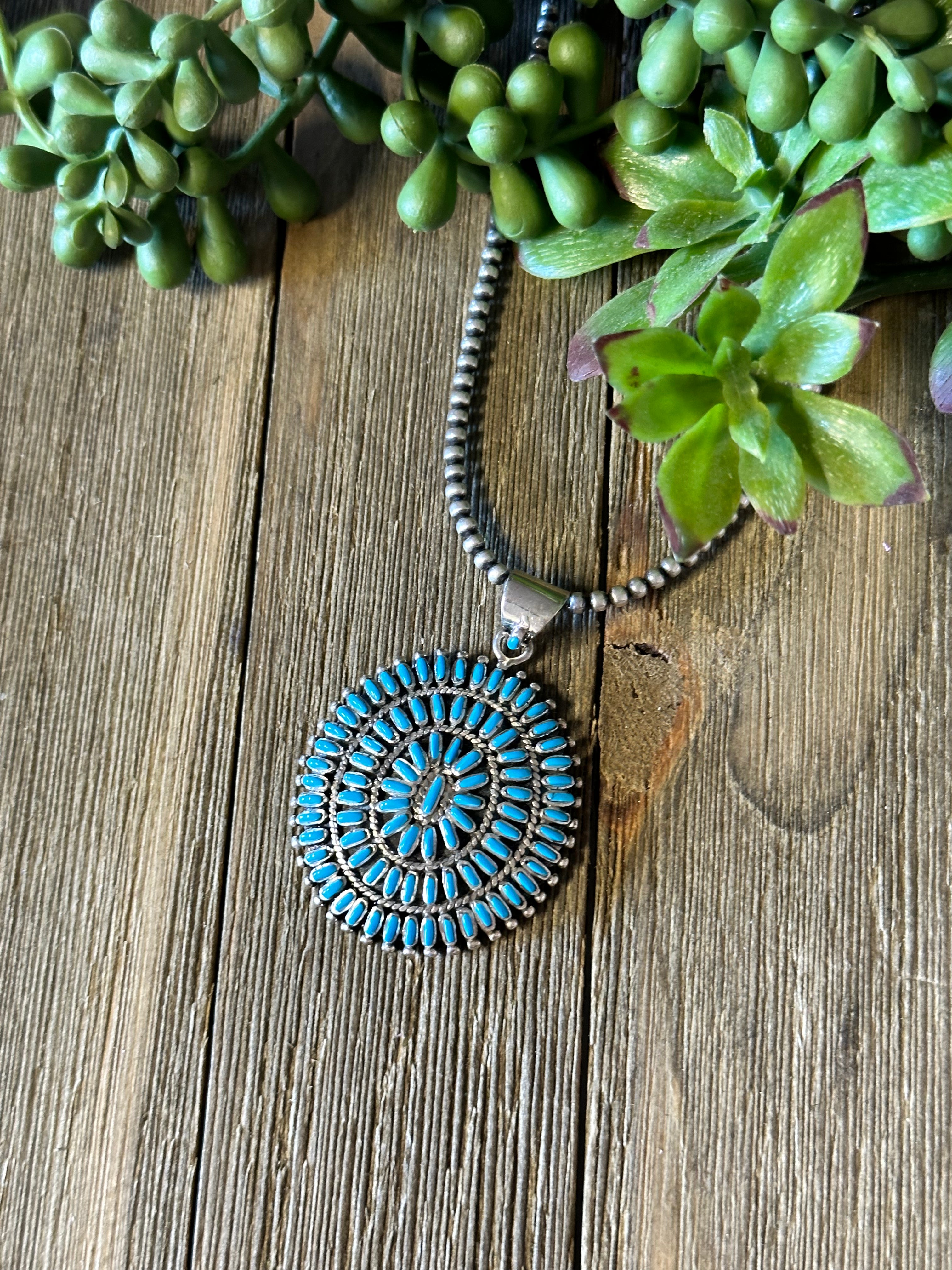 Southwest Made Turquoise & Sterling Silver Cluster Pendant