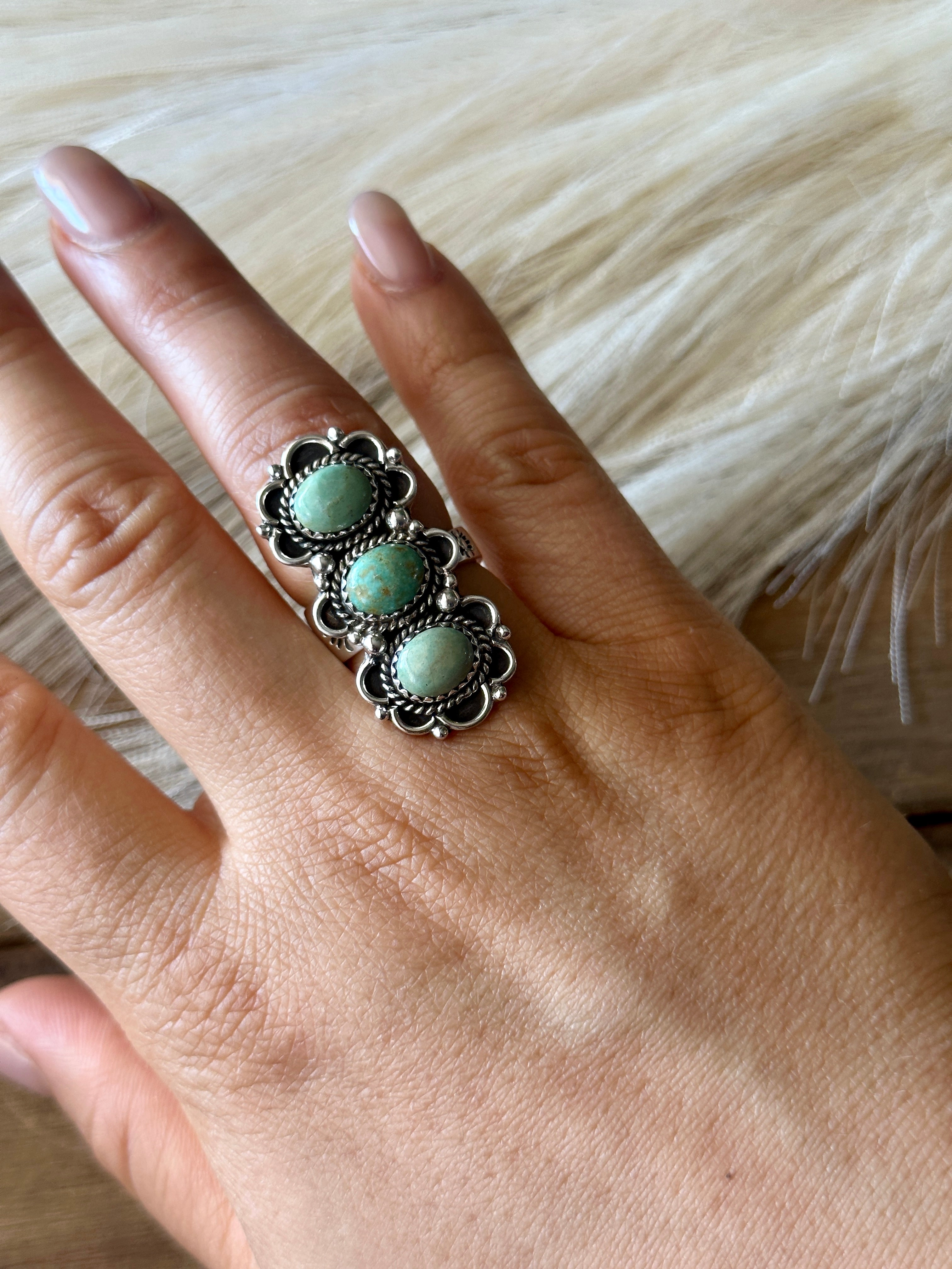 Southwest Handmade Kingman Turquoise & Sterling Silver Adjustable Ring