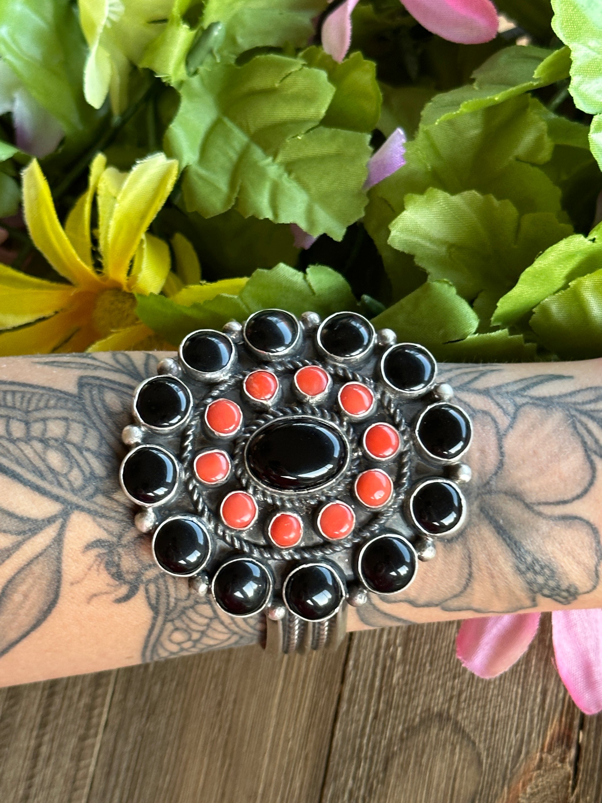 Navajo Made Multi Stone and Sterling Silver Cuff Bracelet