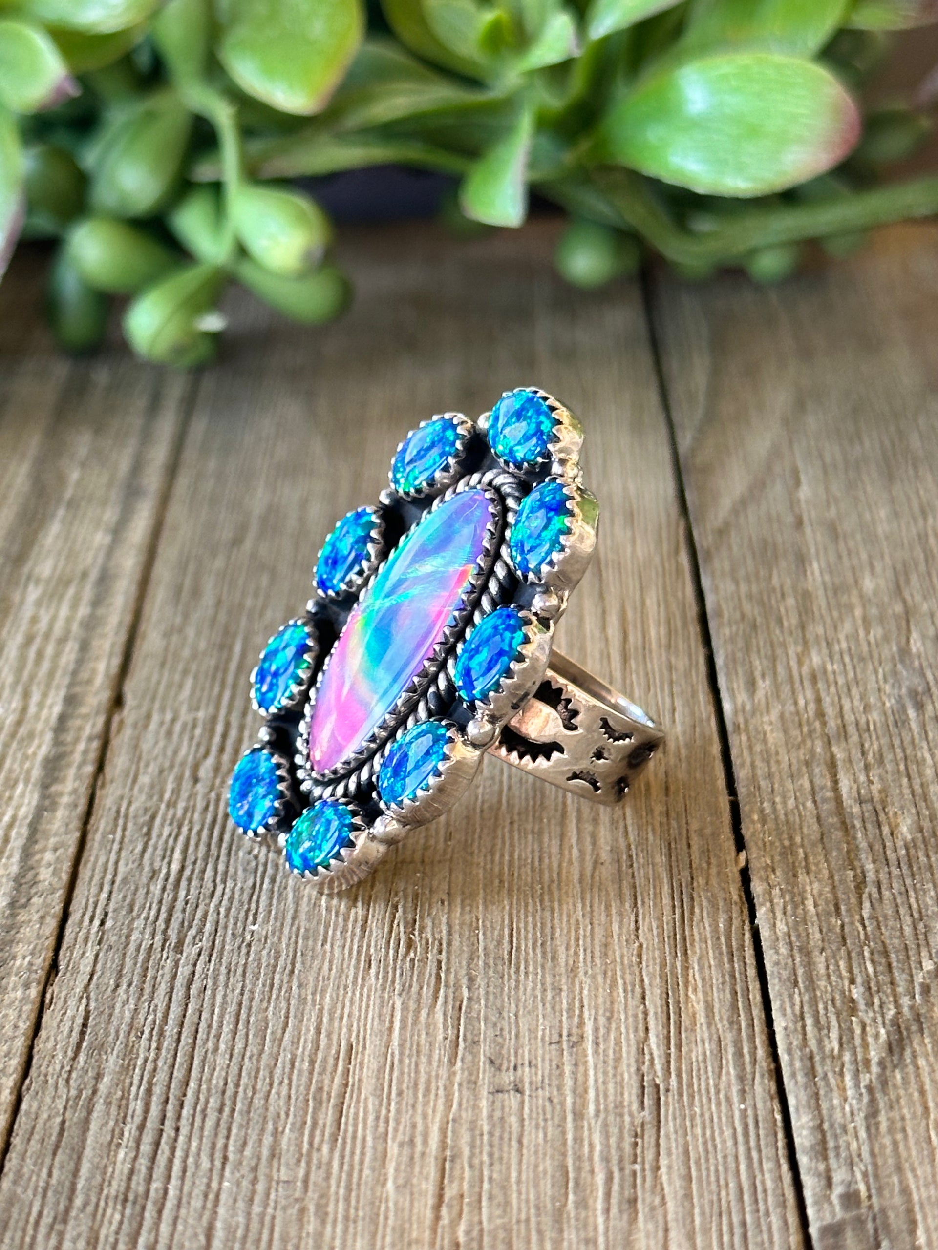 Southwest Handmade Multi Stone & Sterling Silver Adjustable Ring