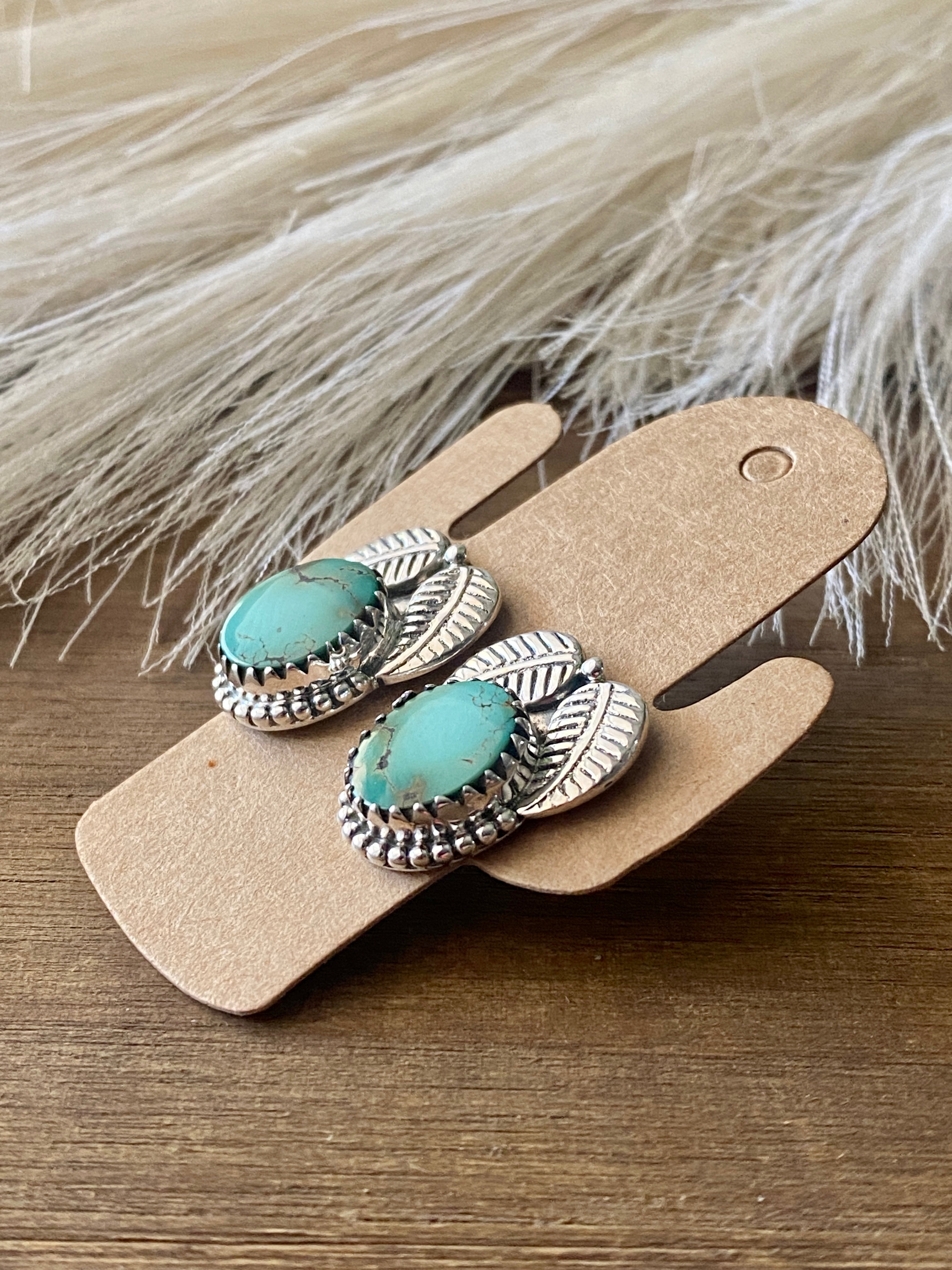 Southwest Handmade Hubei Turquoise & Sterling Silver Post Earrings