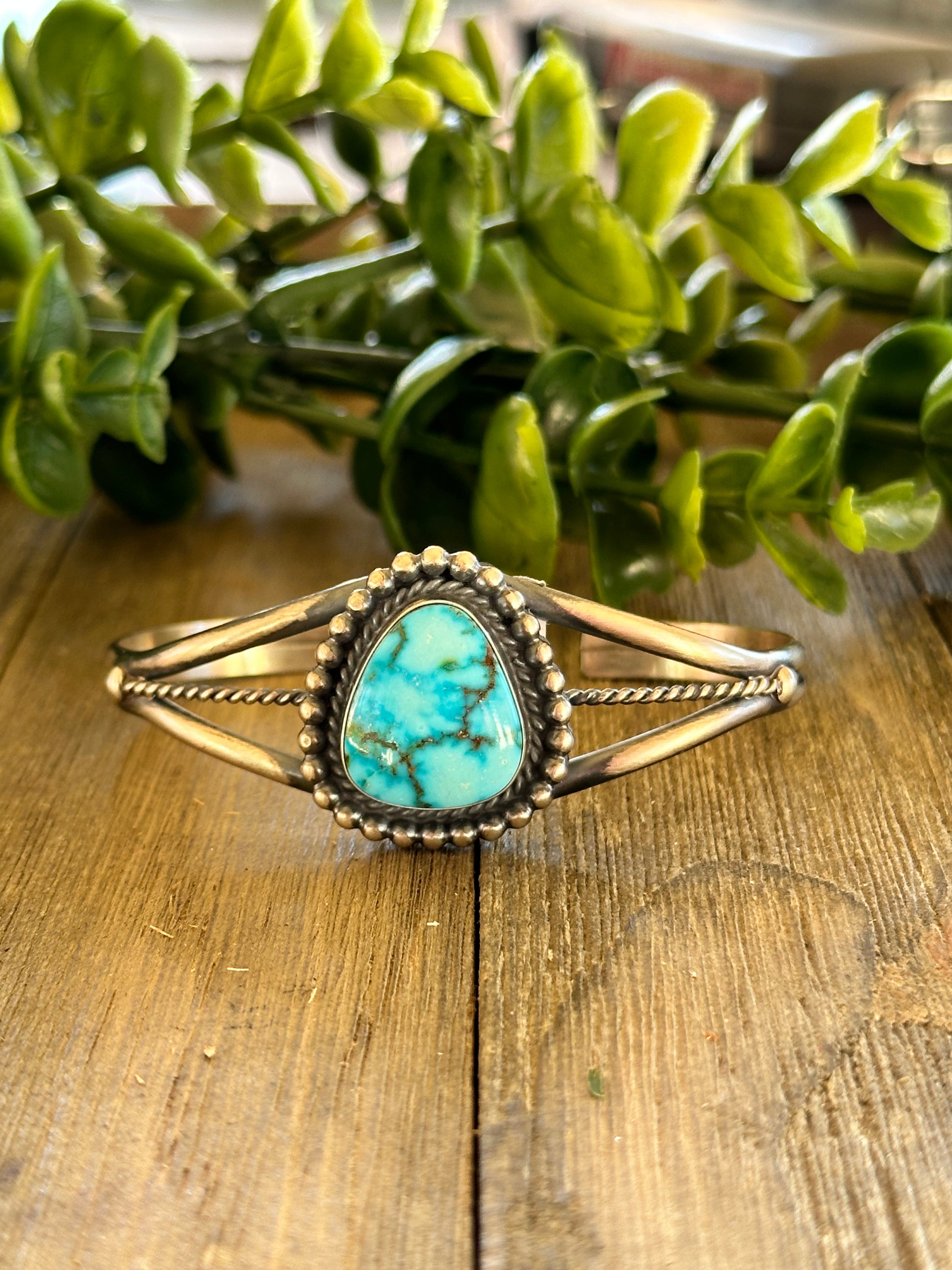 Dave Skeets Natural Birds Eye Kingman Turquoise & Sterling Silver Cuff Bracelet