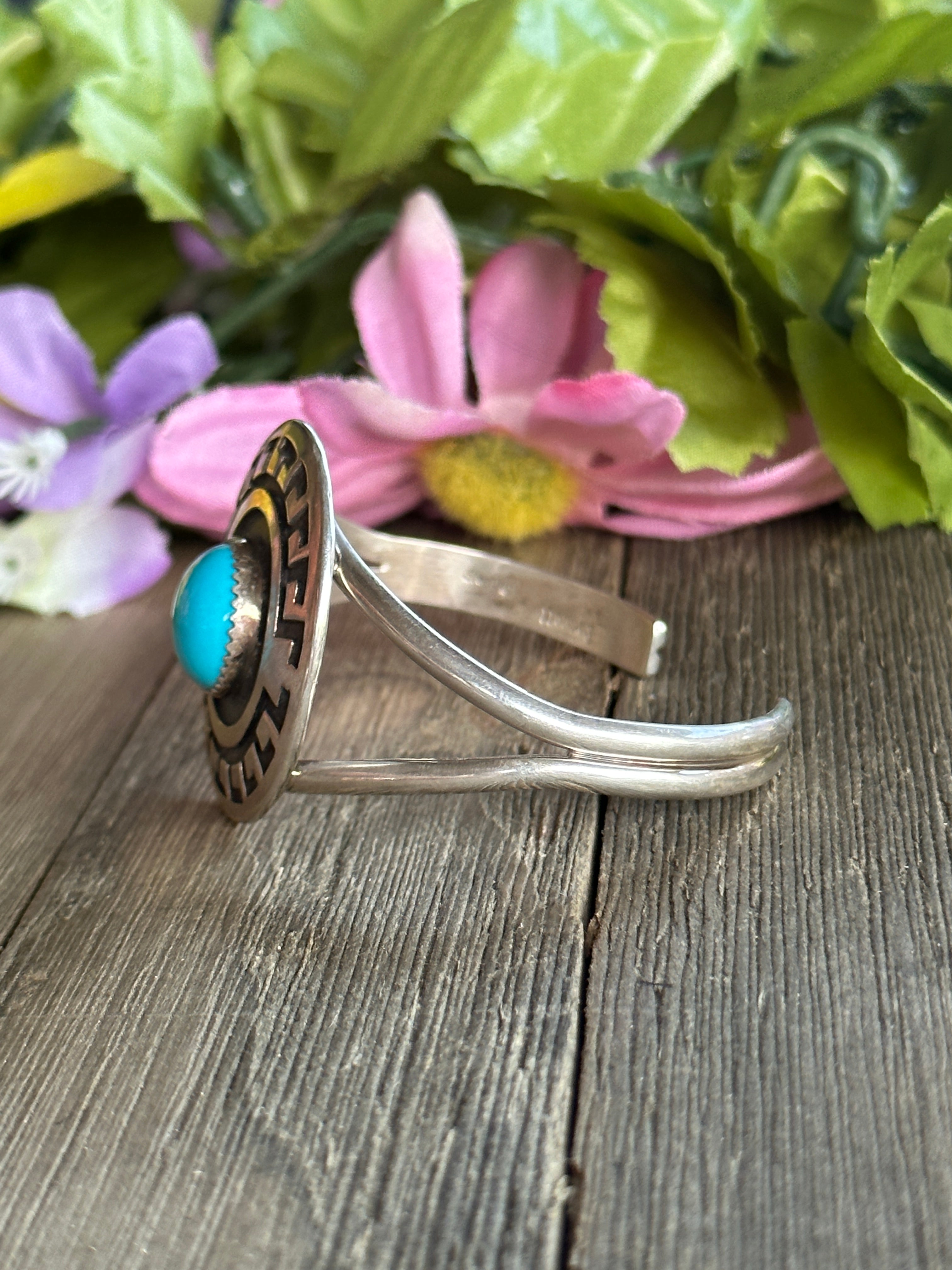 Navajo Made Sleeping Beauty Turquoise and Sterling Silver Cuff Bracelet