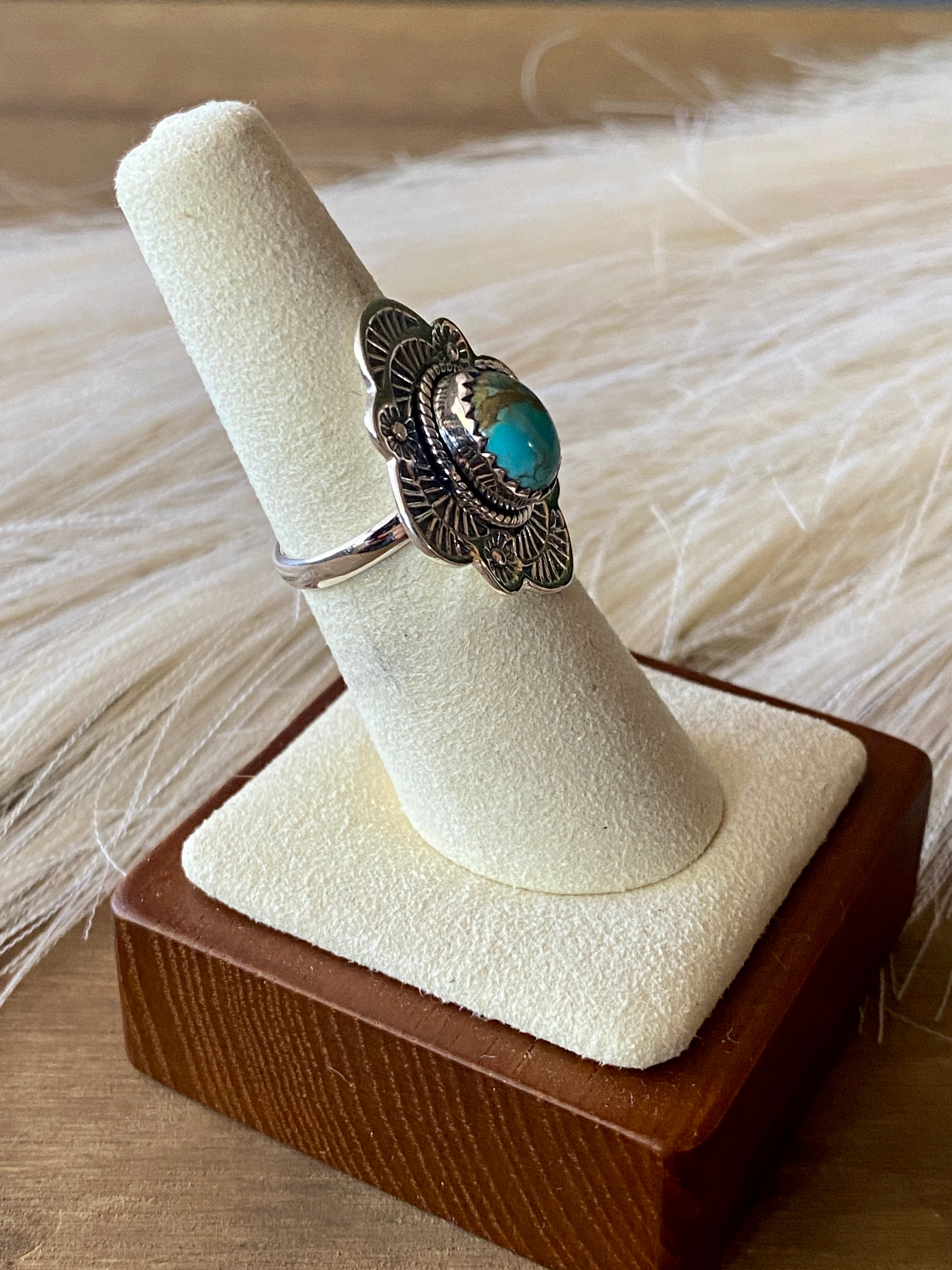 #5 Southwest Handmade Kingman Turquoise & Sterling Silver Ring Size 6