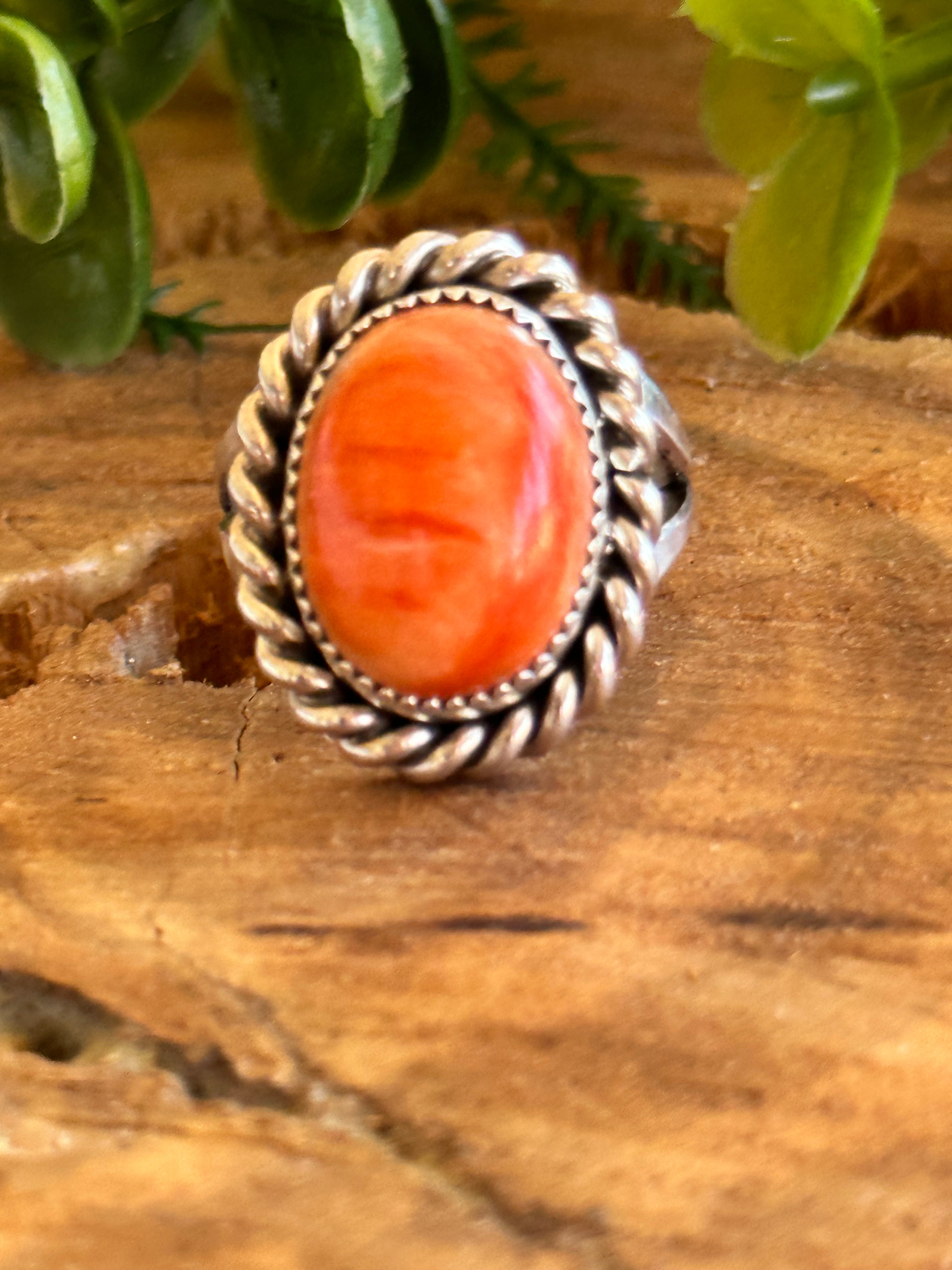 Navajo Made Spiny Oyster & Sterling Silver Ring