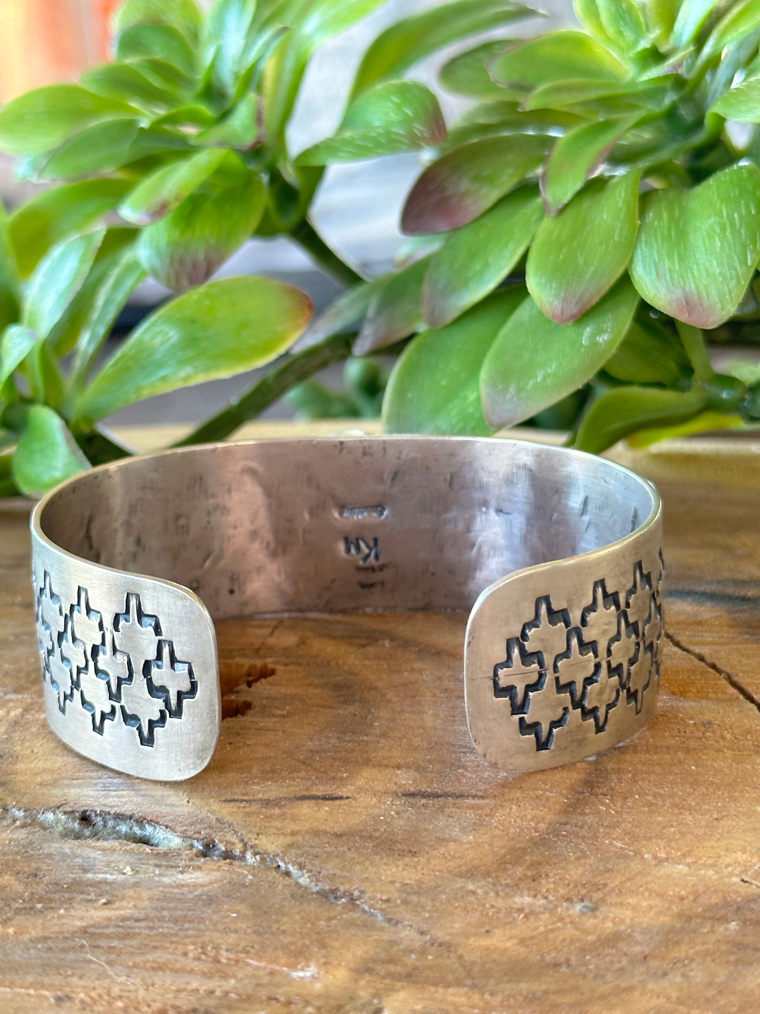 Navajo Made Rhodochrosite & Sterling Silver Cuff Bracelet
