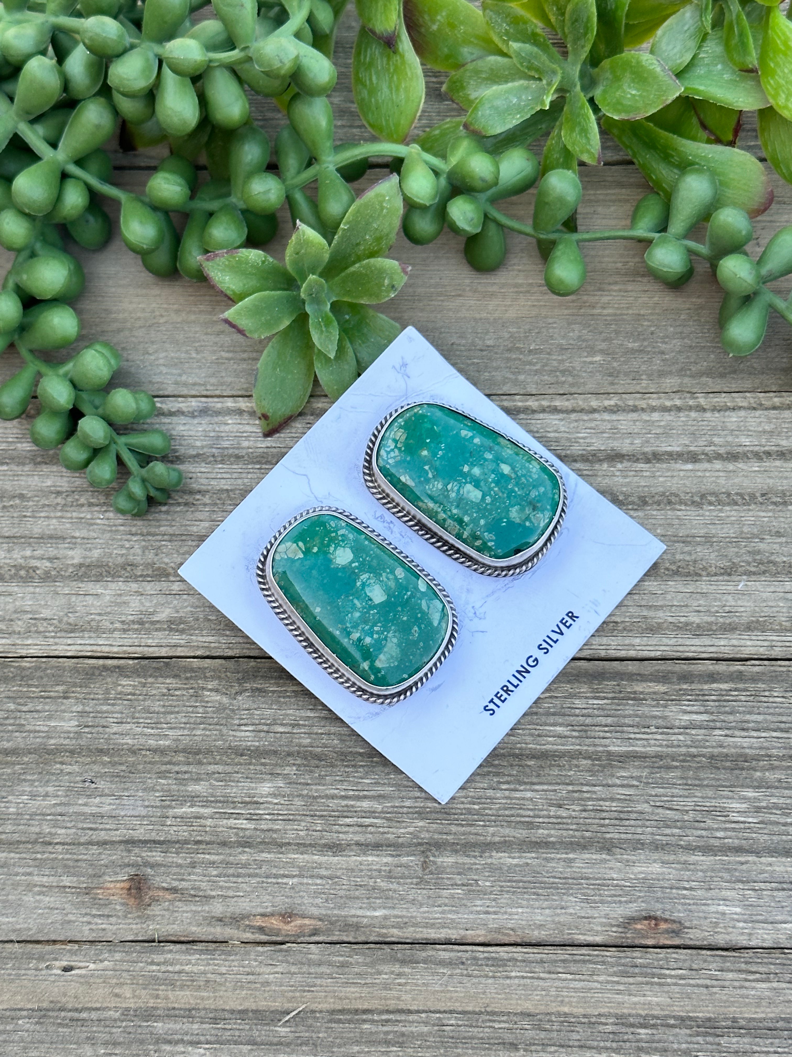 Navajo Made Royston Turquoise & Sterling Silver Post Earrings