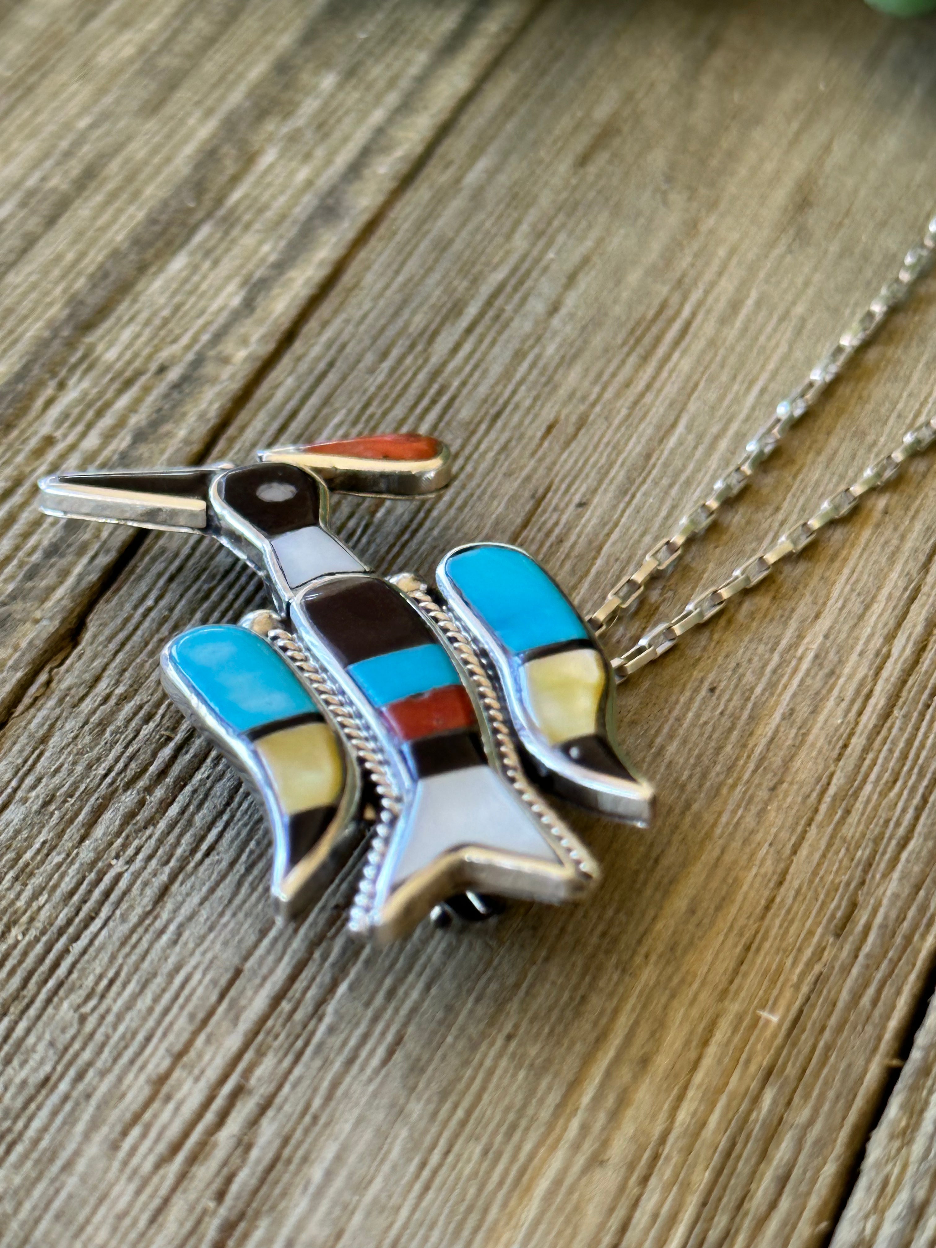 Zuni Made Multi Stone & Sterling Silver Thunderbird Pin