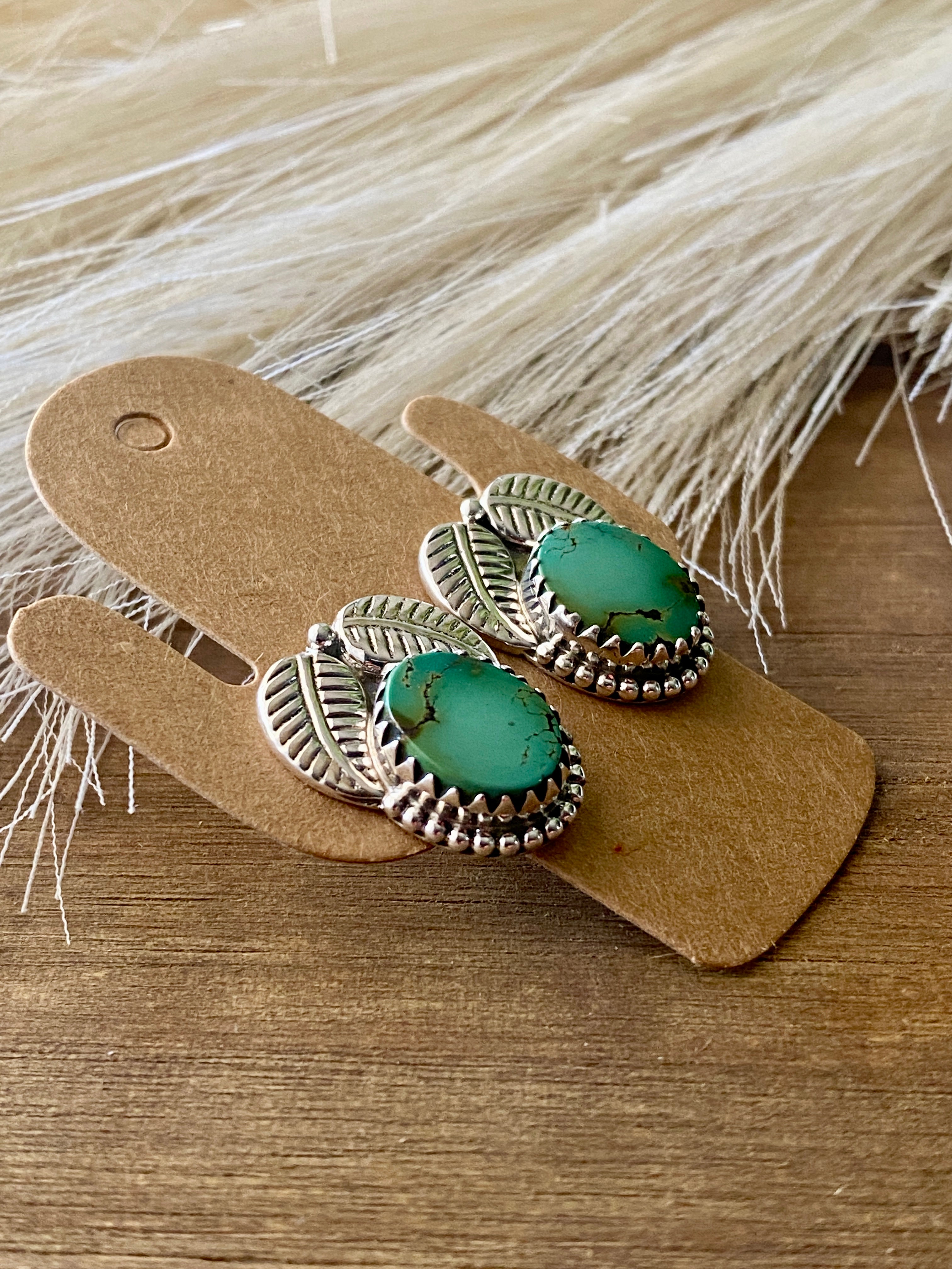 Southwest Handmade Hubei Turquoise & Sterling Silver Post Earrings