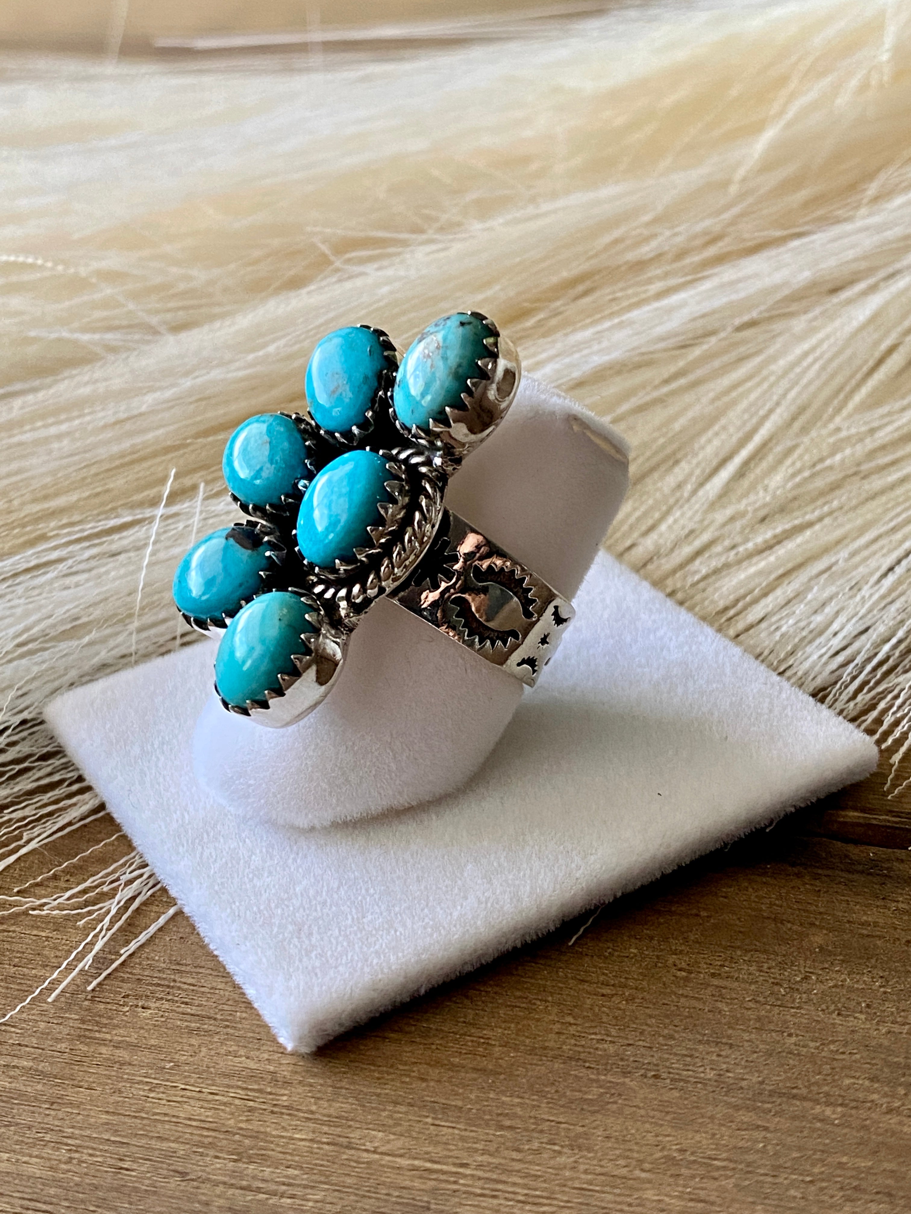 Southwest Handmade Kingman Turquoise & Sterling Silver Adjustable Ring