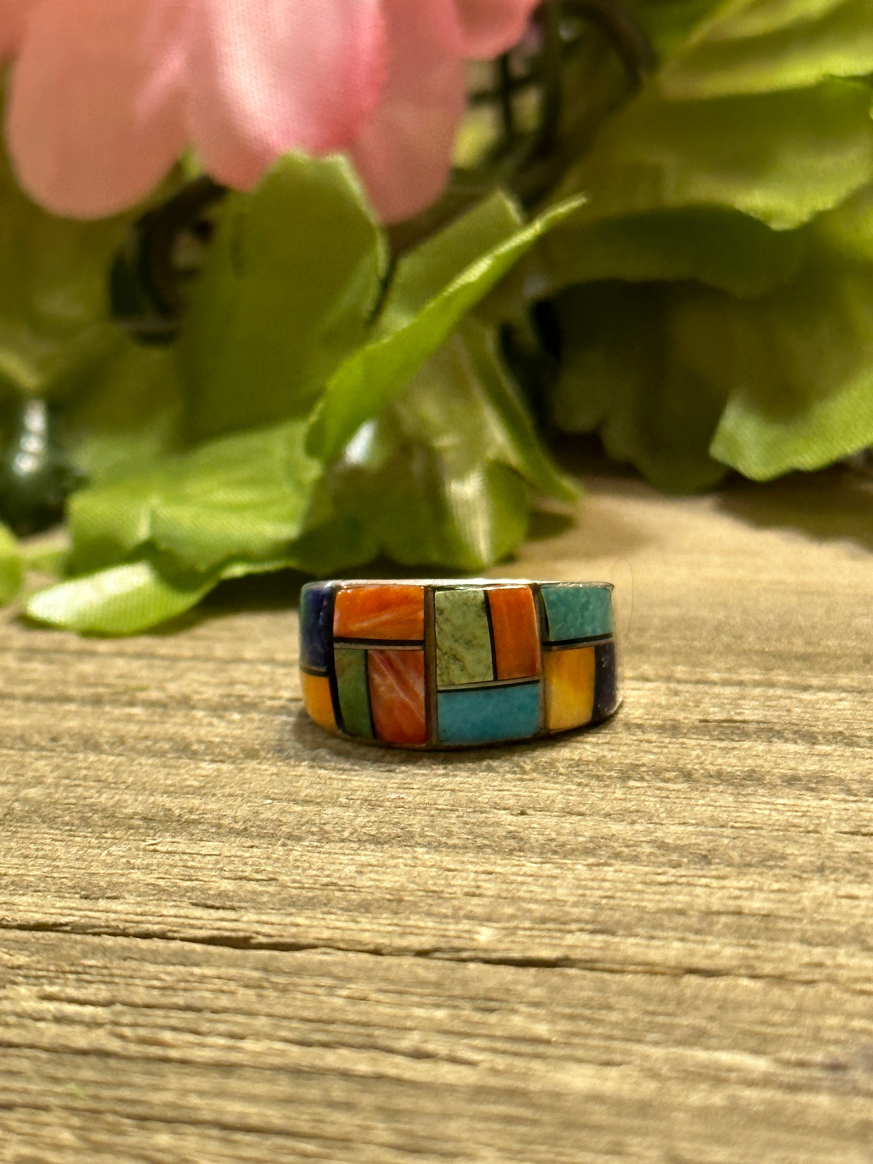 Navajo Made Multi Stone & Sterling Silver Ring Size 5