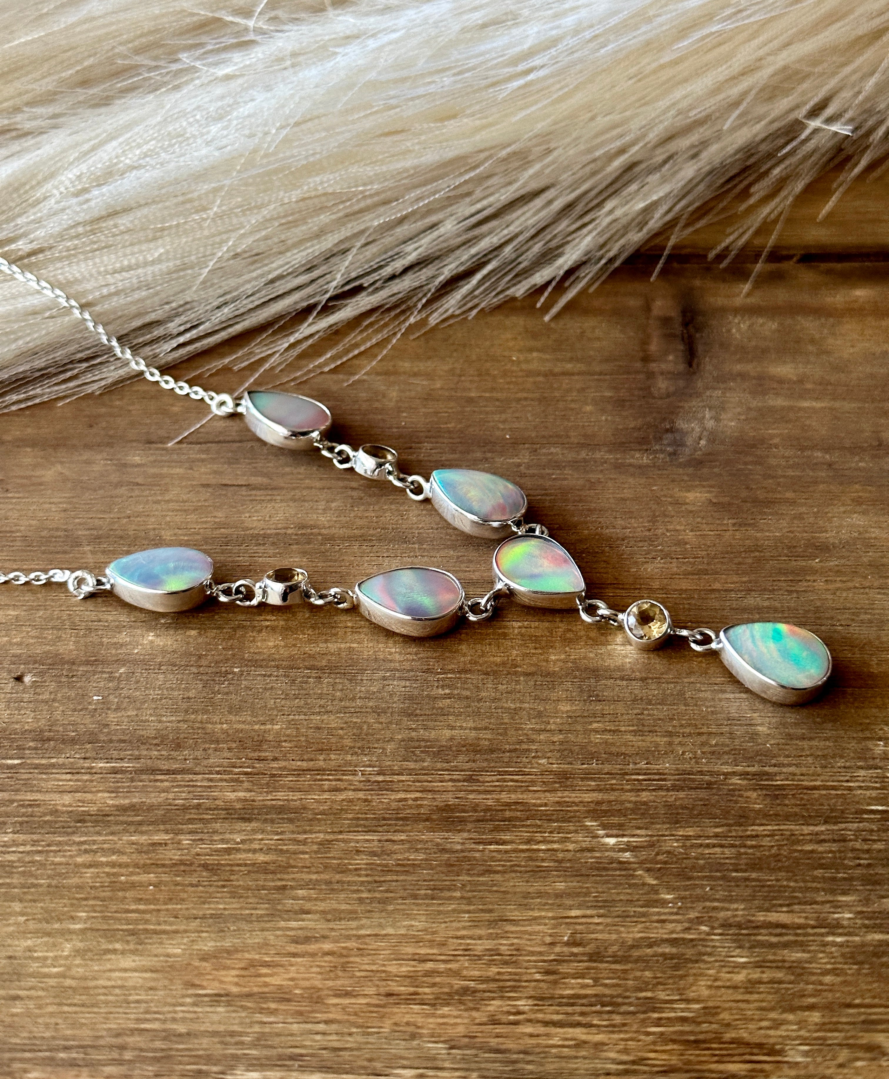 Southwest Handmade Mohave Opal & Sterling Silver Lariat Necklace