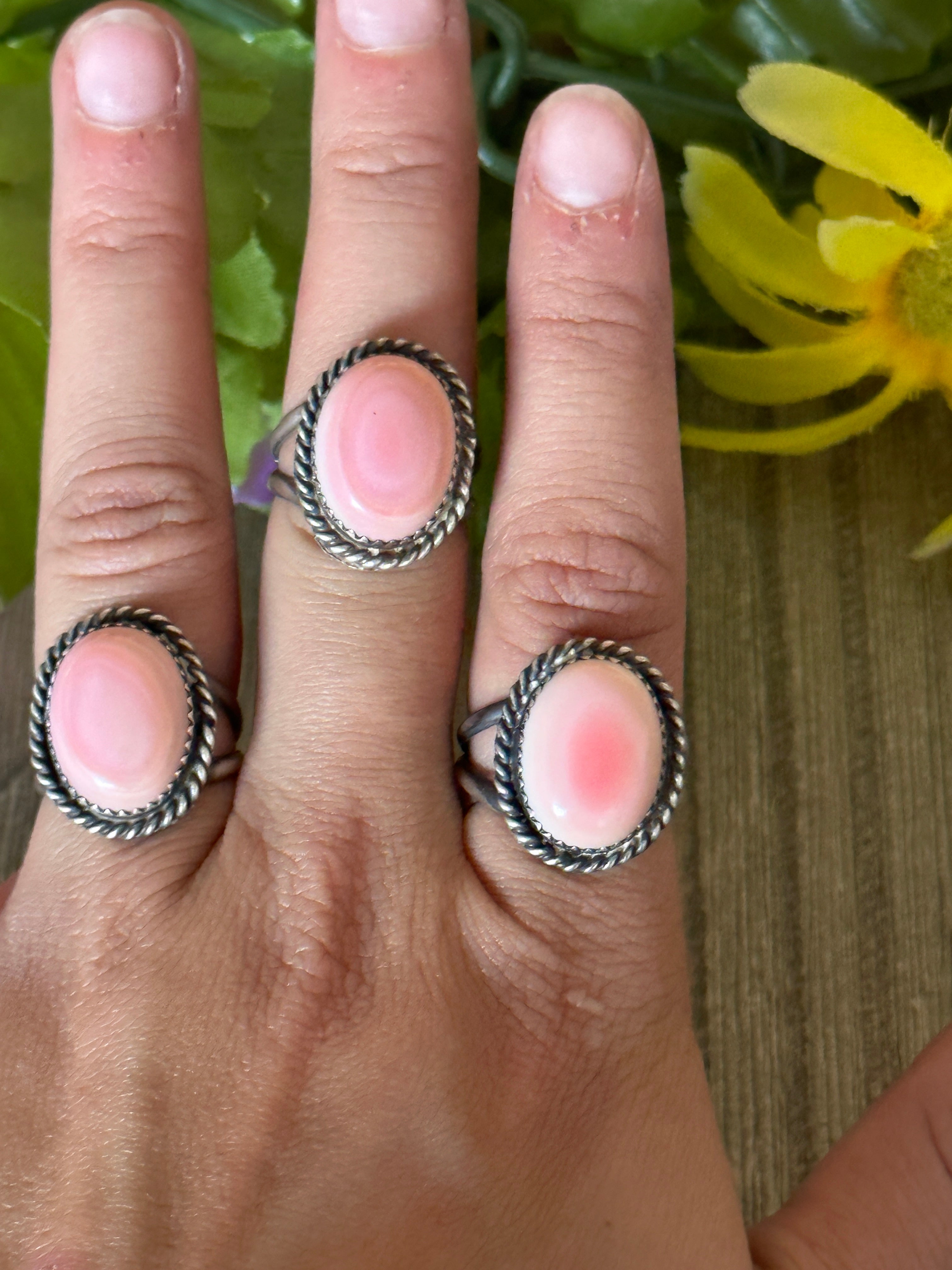 Navajo Made Pink Conch & Sterling Silver Ring