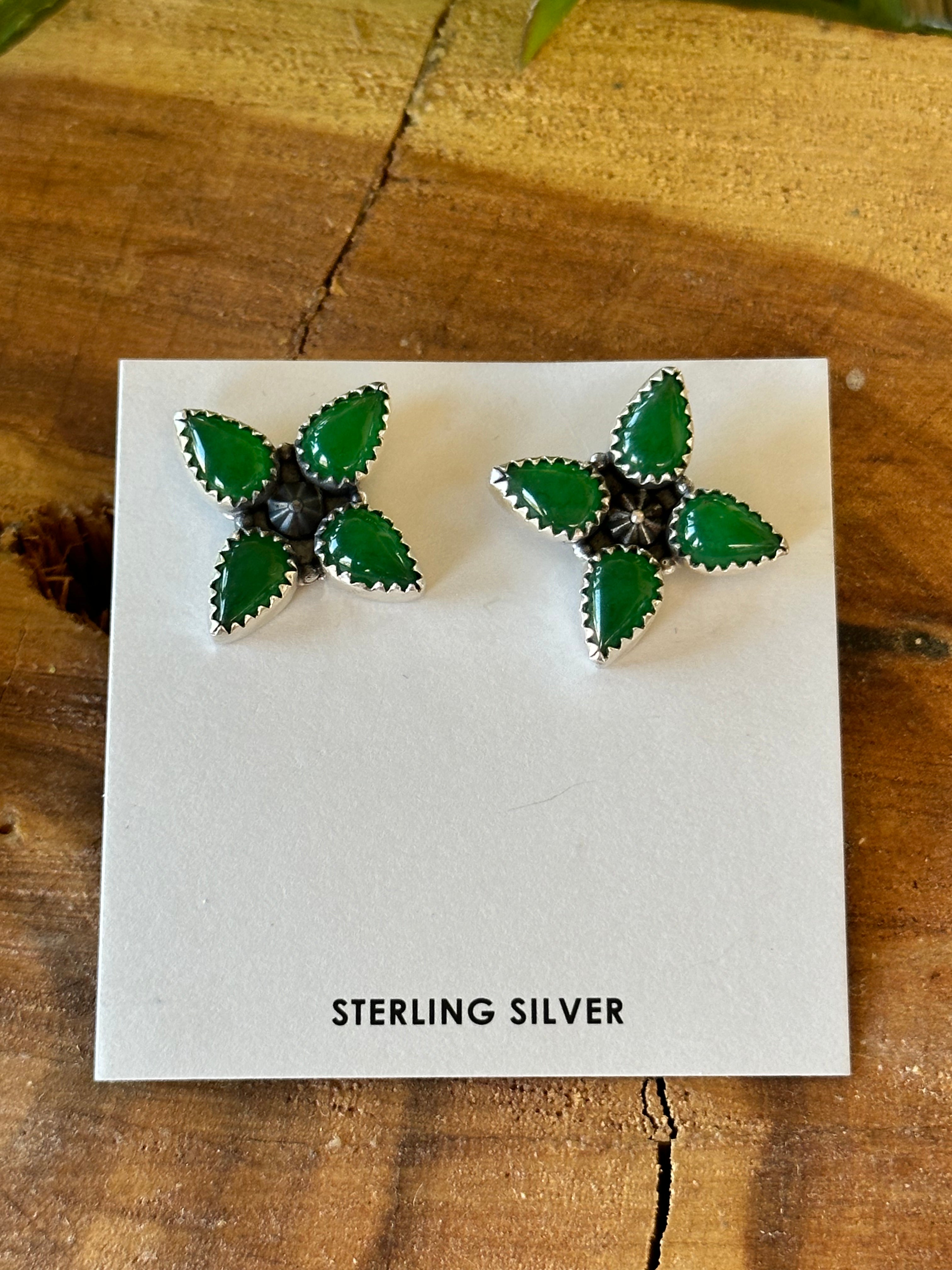Southwest Made Green Onyx & Sterling Silver Post Earrings