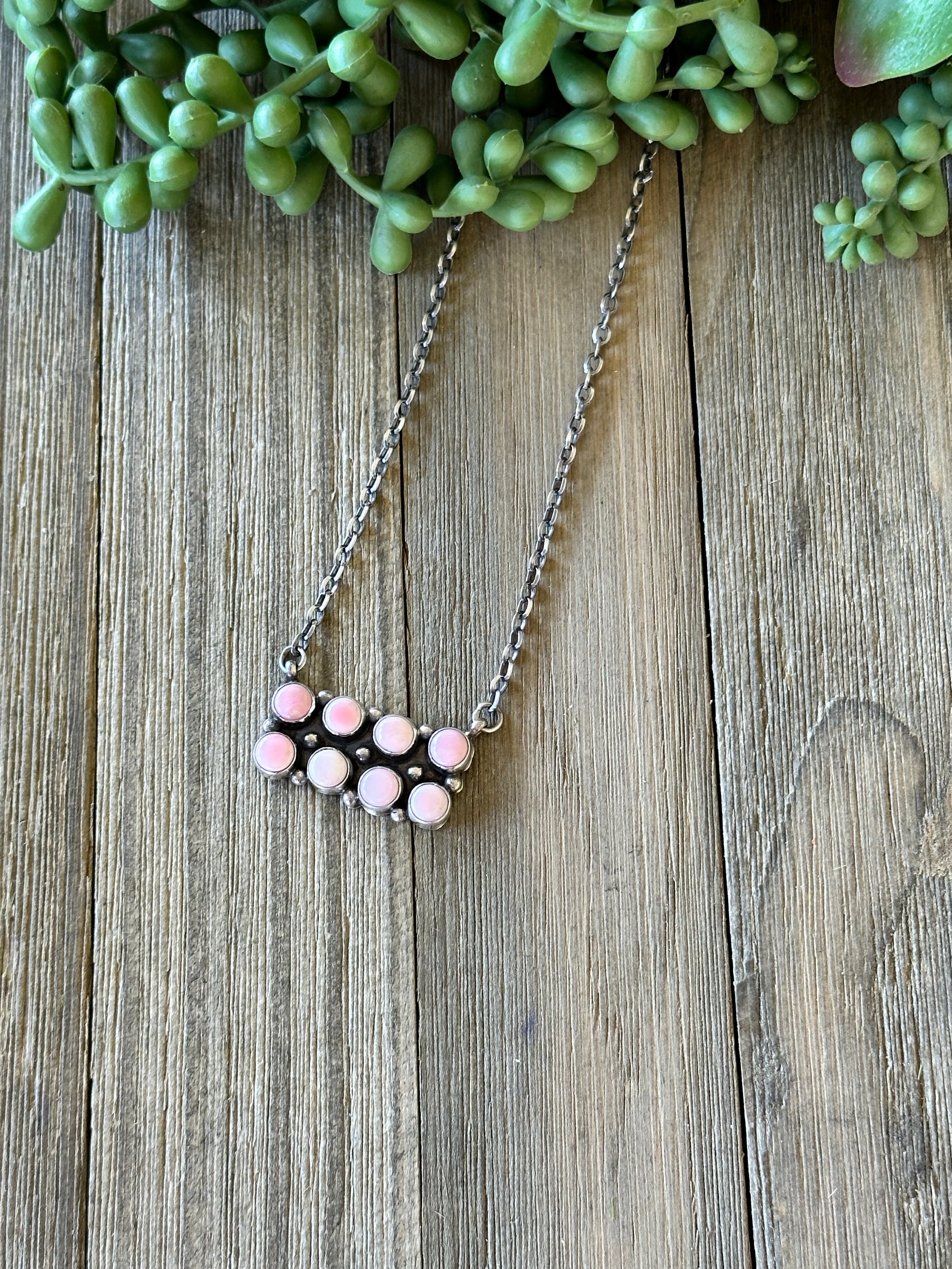 John Begay Pink Conch and Sterling Silver Bar Necklace Set