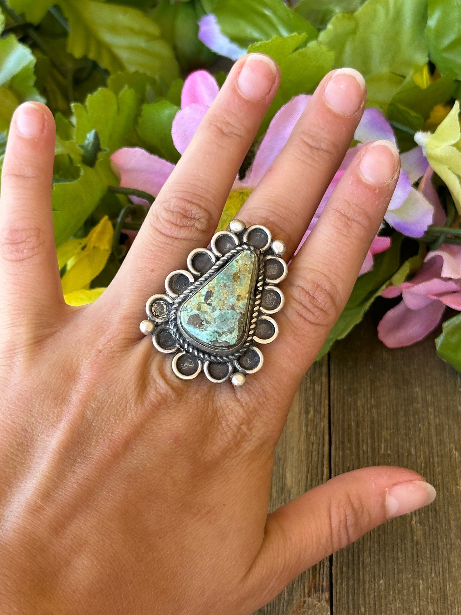 Alex Sanchez Sonoran Gold Turquoise & Sterling Silver Adjustable Ring