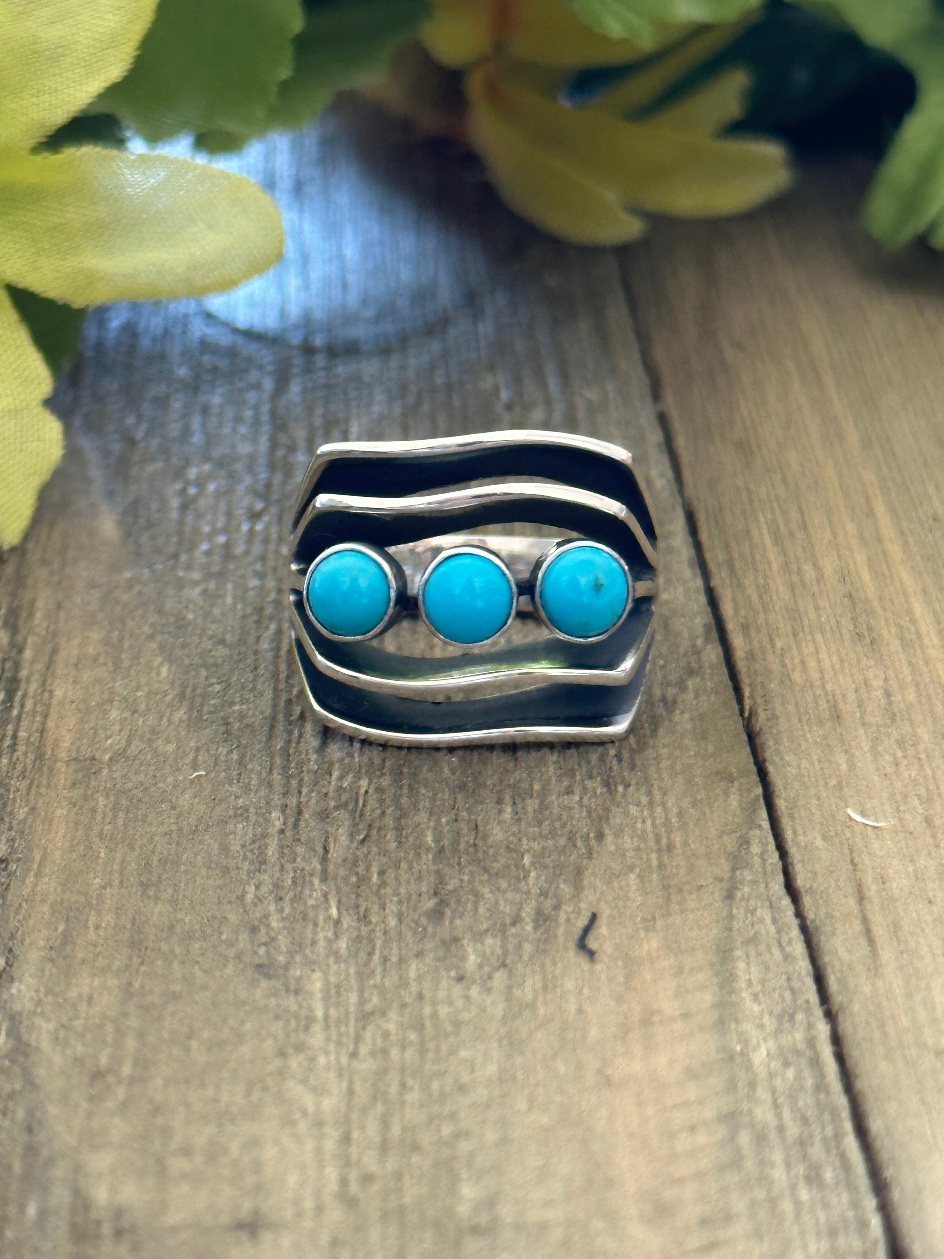 Navajo Made Sleeping Beauty & Sterling Silver Ring