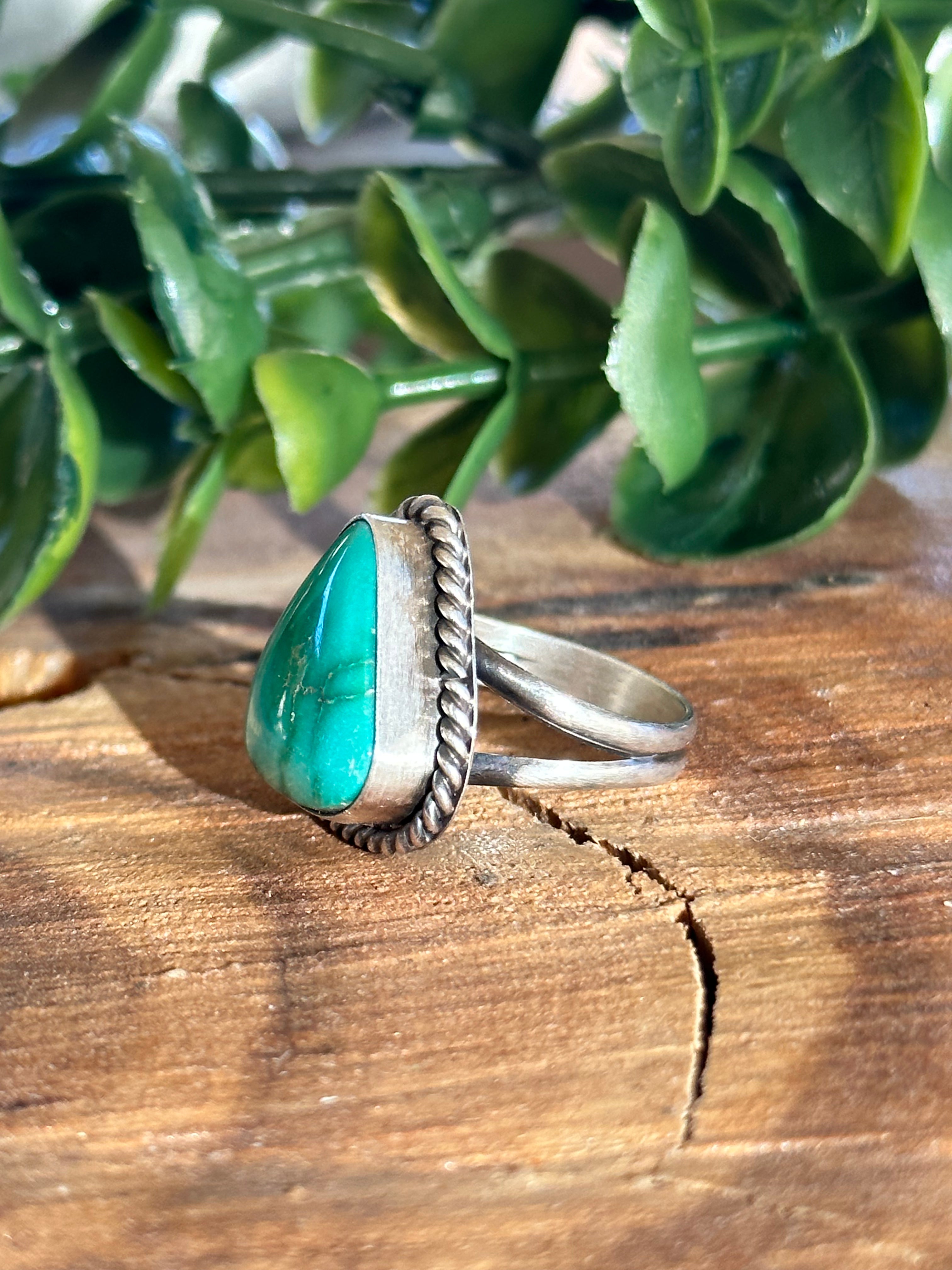 Navajo Made Sonoran Gold Turquoise & Sterling Silver Ring Size 6