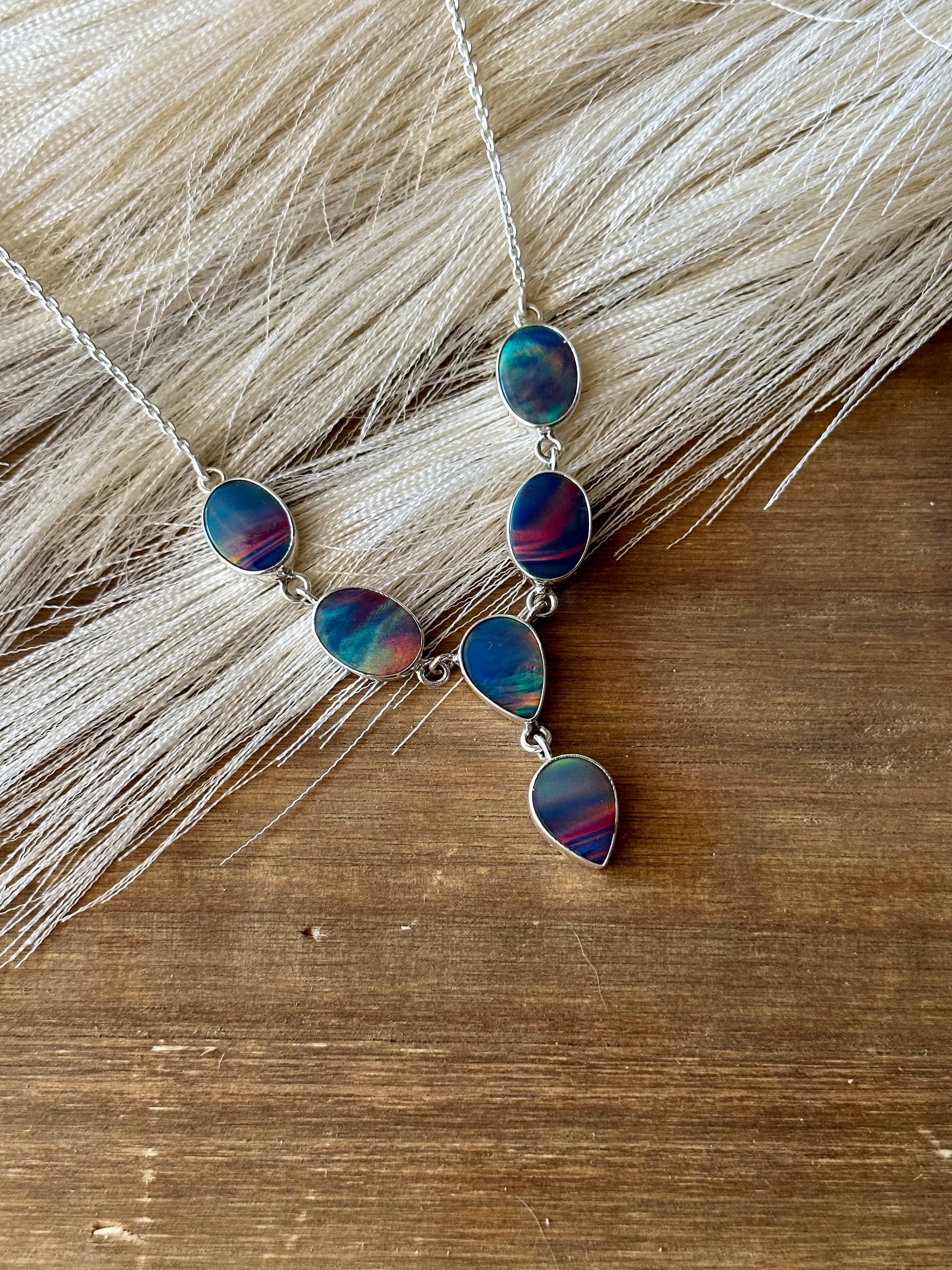 Southwest Handmade Mohave Opal & Sterling Silver Lariat Necklace