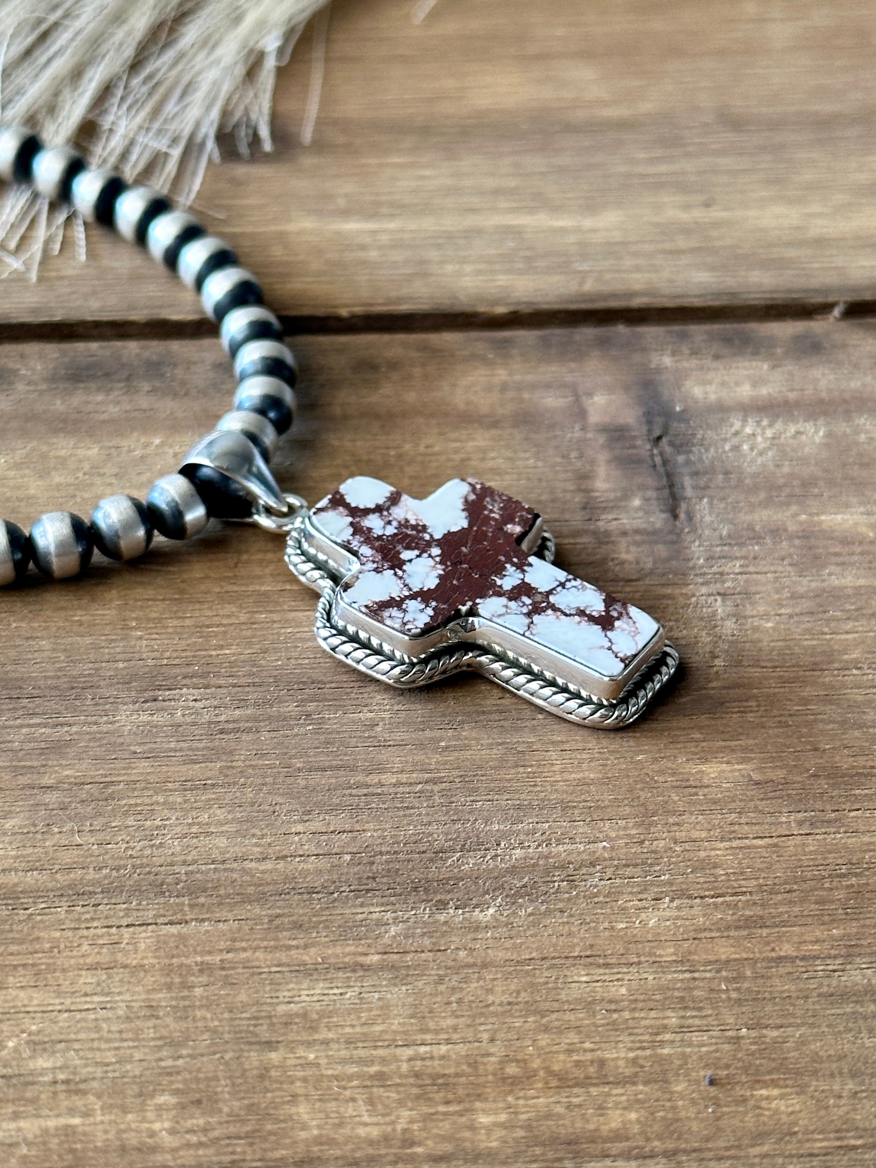 Southwest Handmade Wild Horse & Sterling Silver Cross Pendant