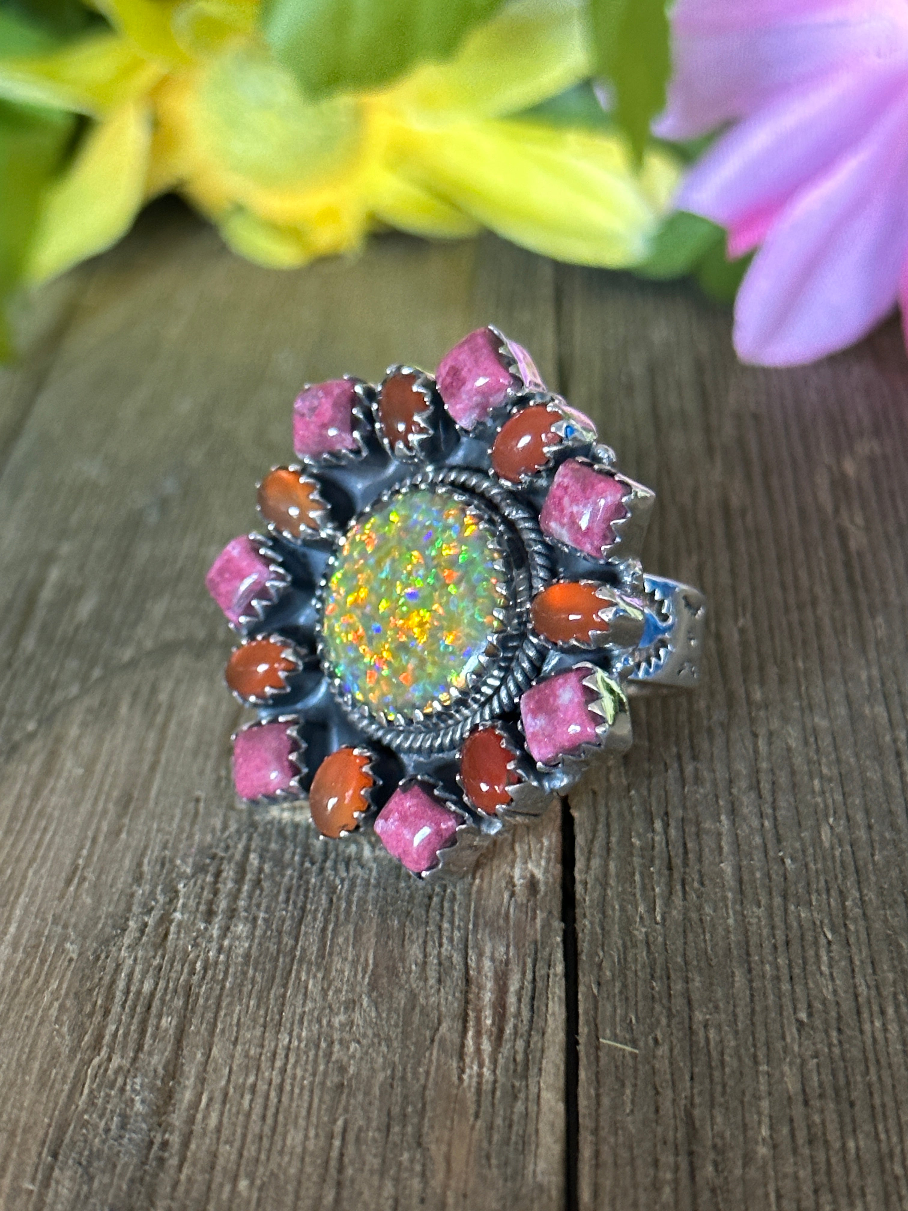 Southwest Handmade Multi Stone & Sterling Silver Adjustable Ring