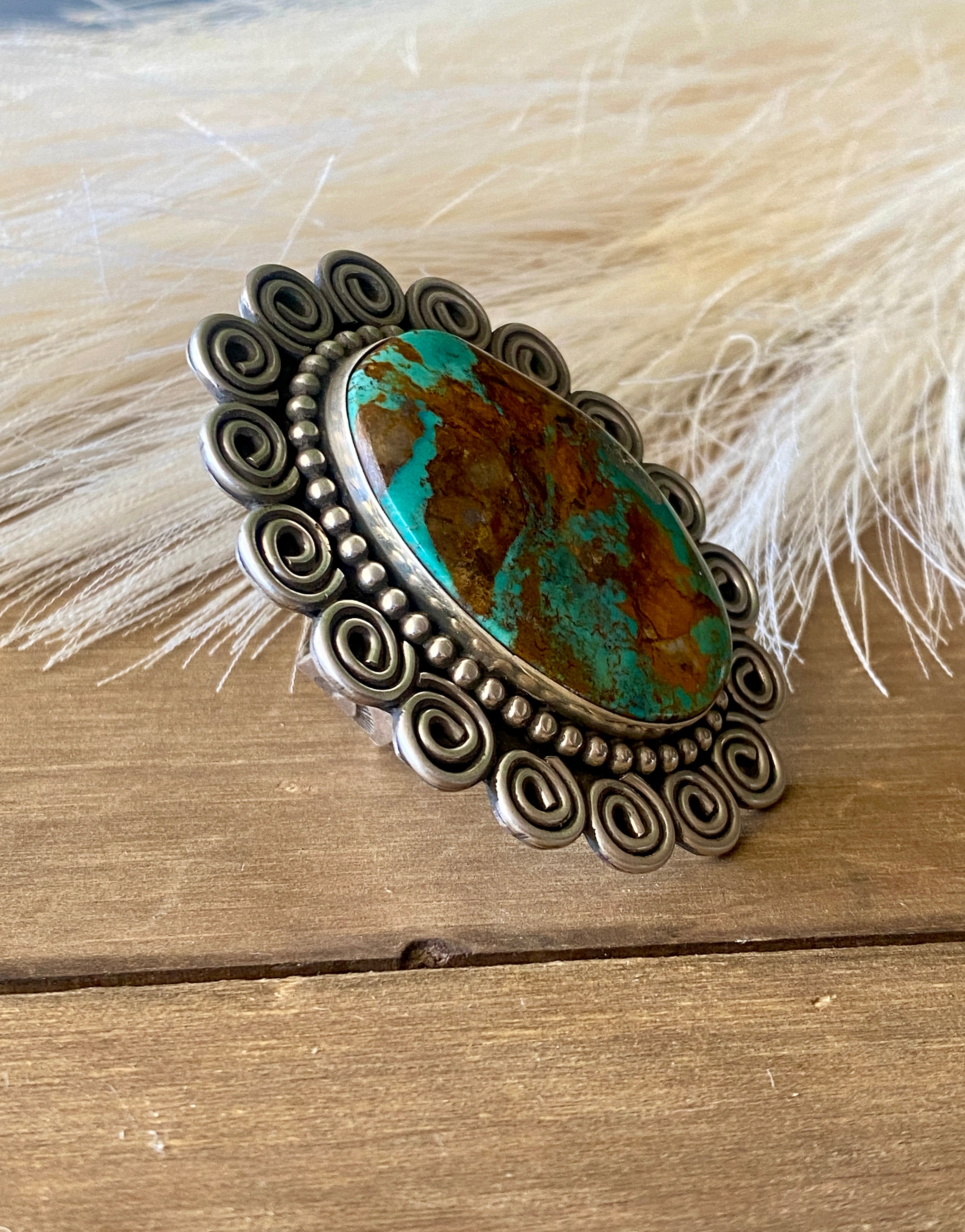 Alex Sanchez Royston Turquoise & Sterling Silver Adjustable Ring Size 8