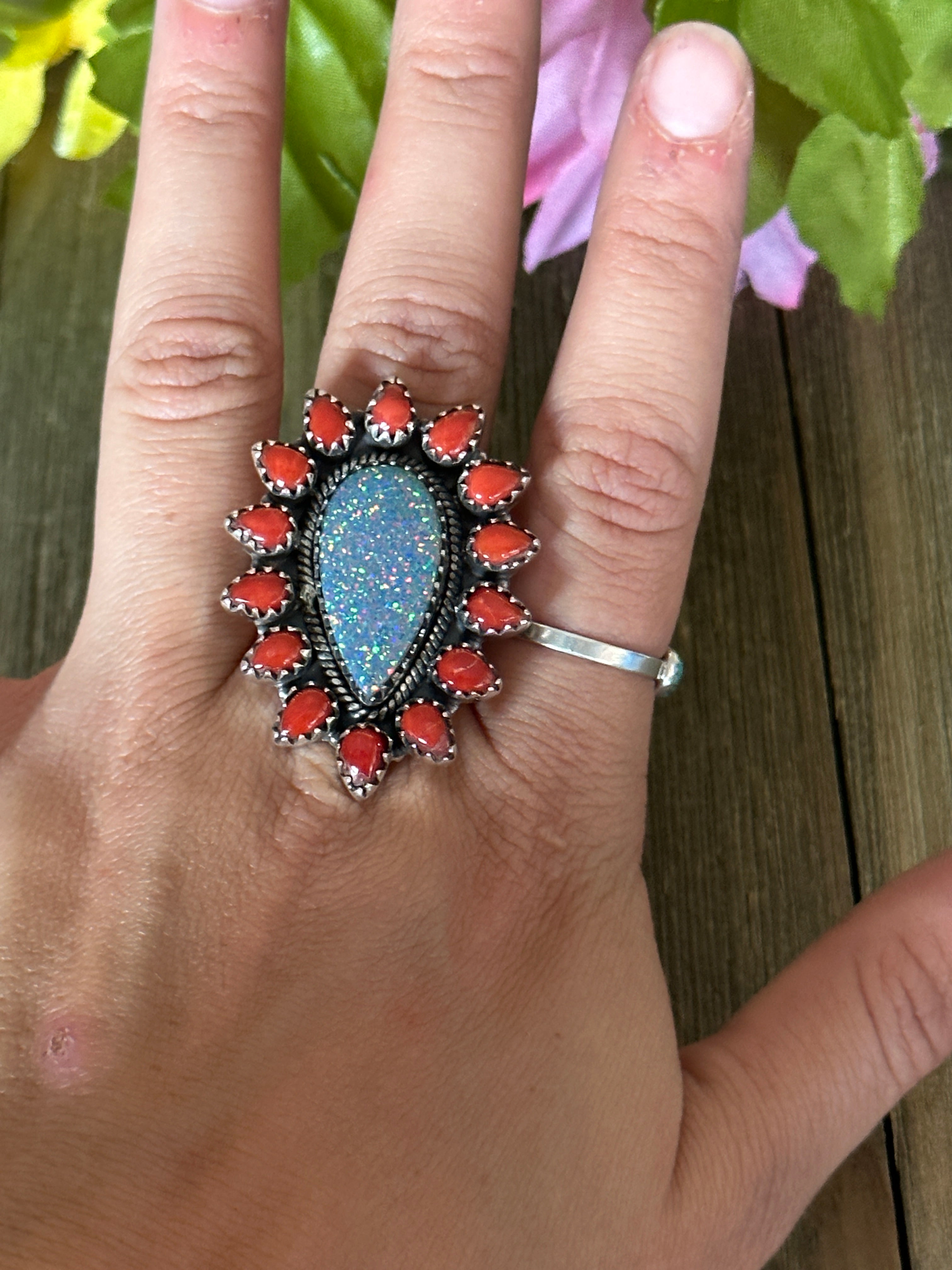 Southwest Handmade Multi Stone & Sterling Silver Adjustable Ring