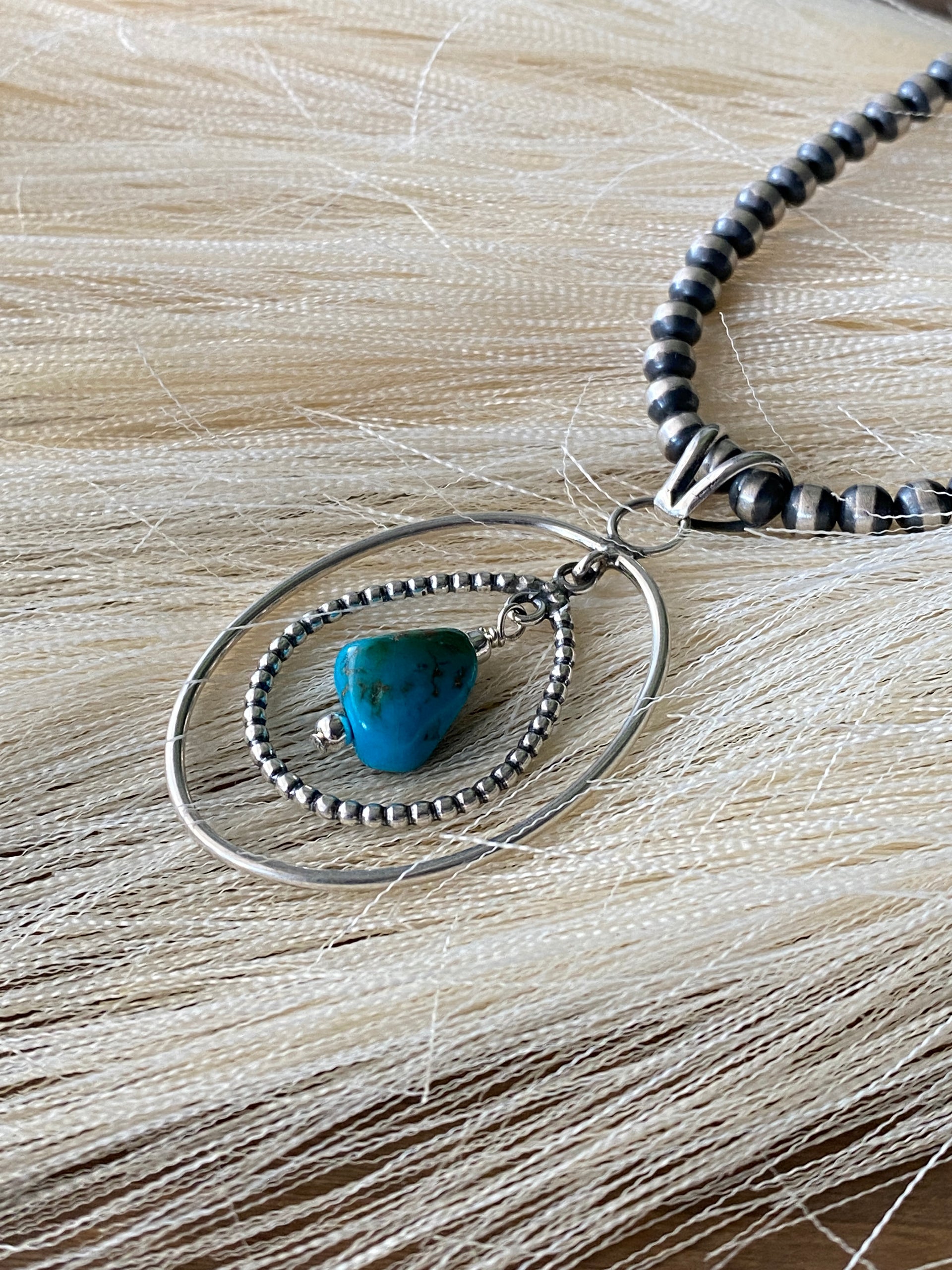Navajo Made Kingman Turquoise & Sterling Silver Pendant