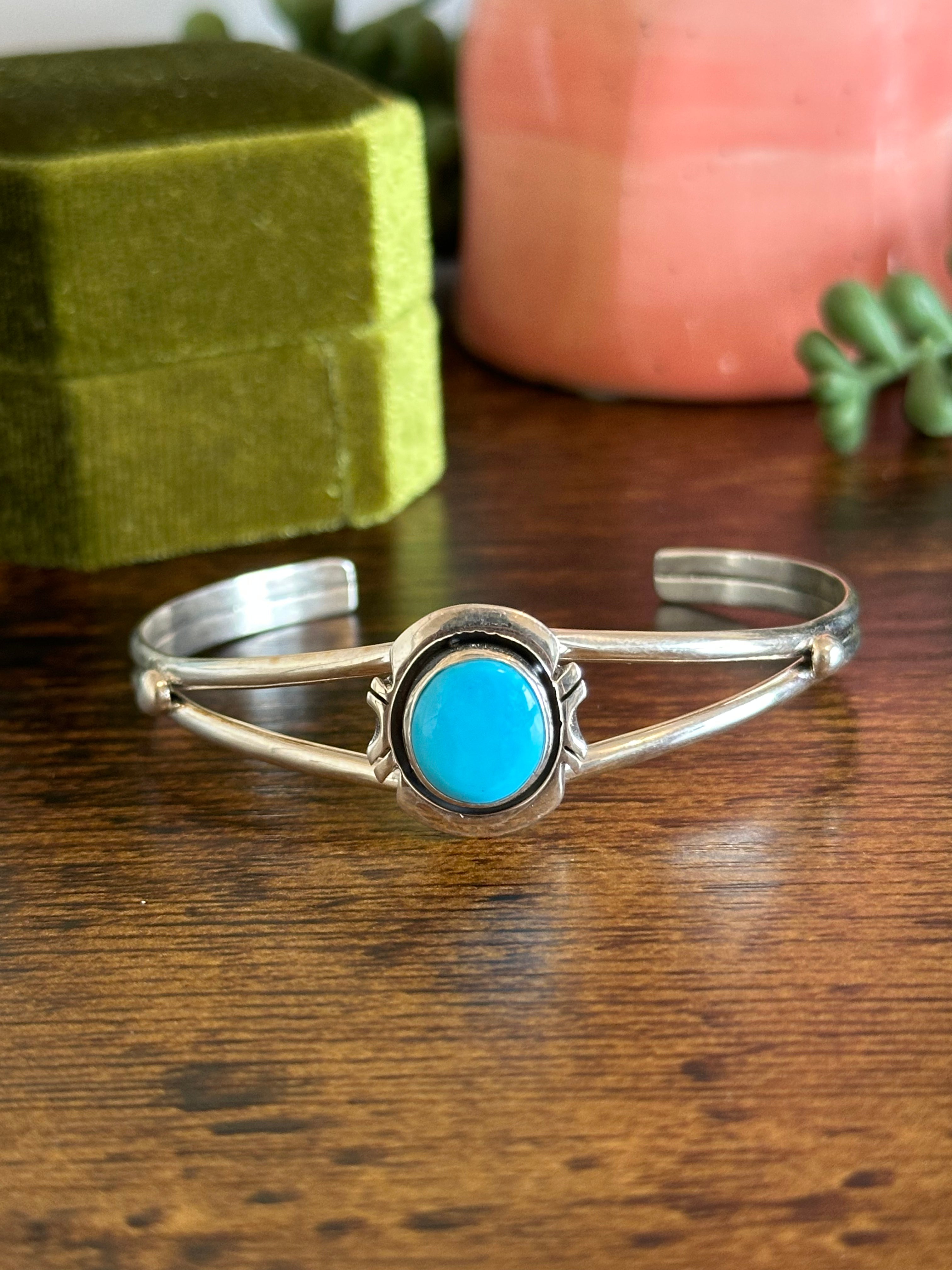 Navajo Made Kingman Turquoise & Sterling Silver Cuff Bracelet