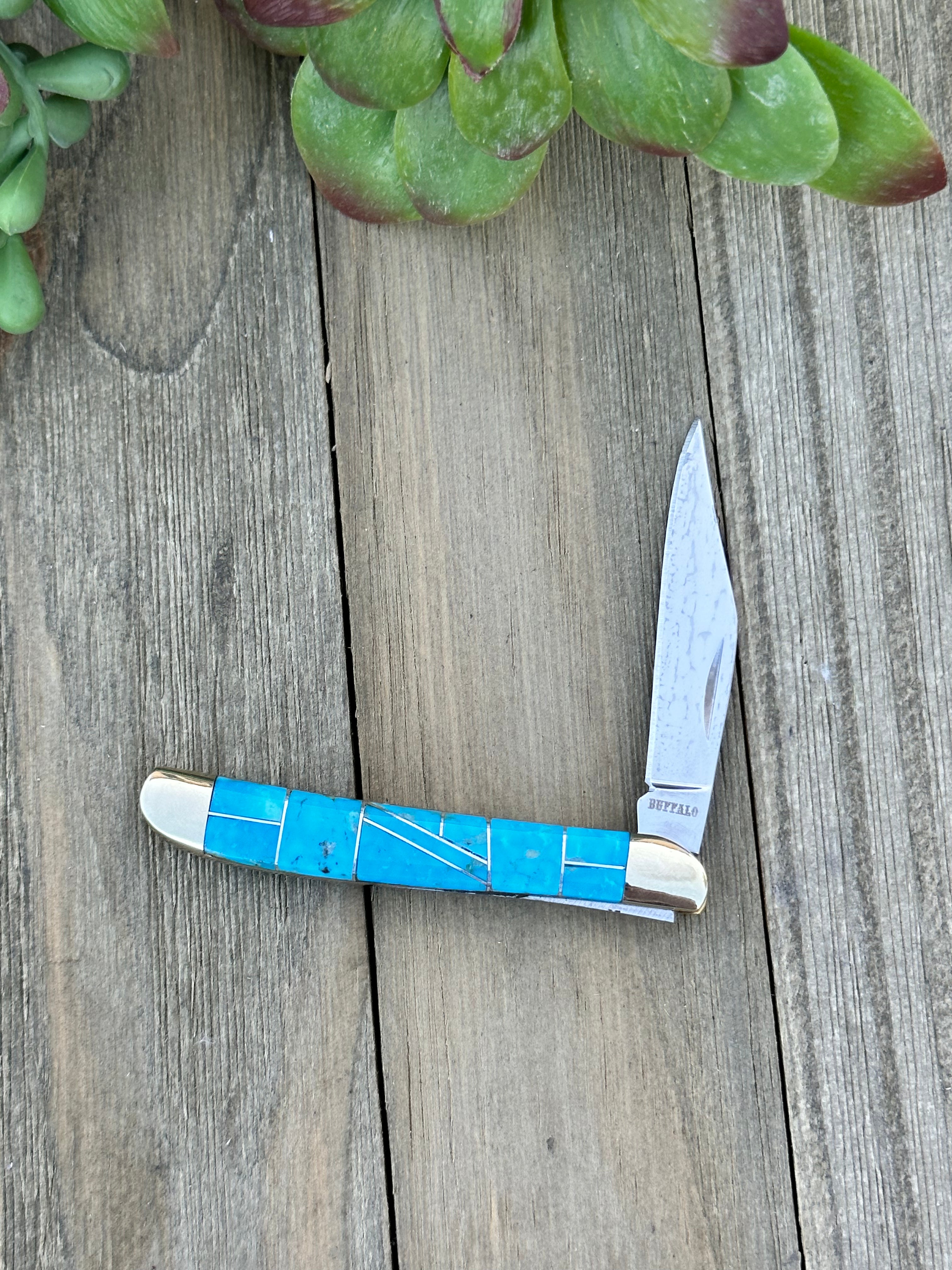 Southwest Made Kingman Turquoise Inlay & Sterling Silver Knife