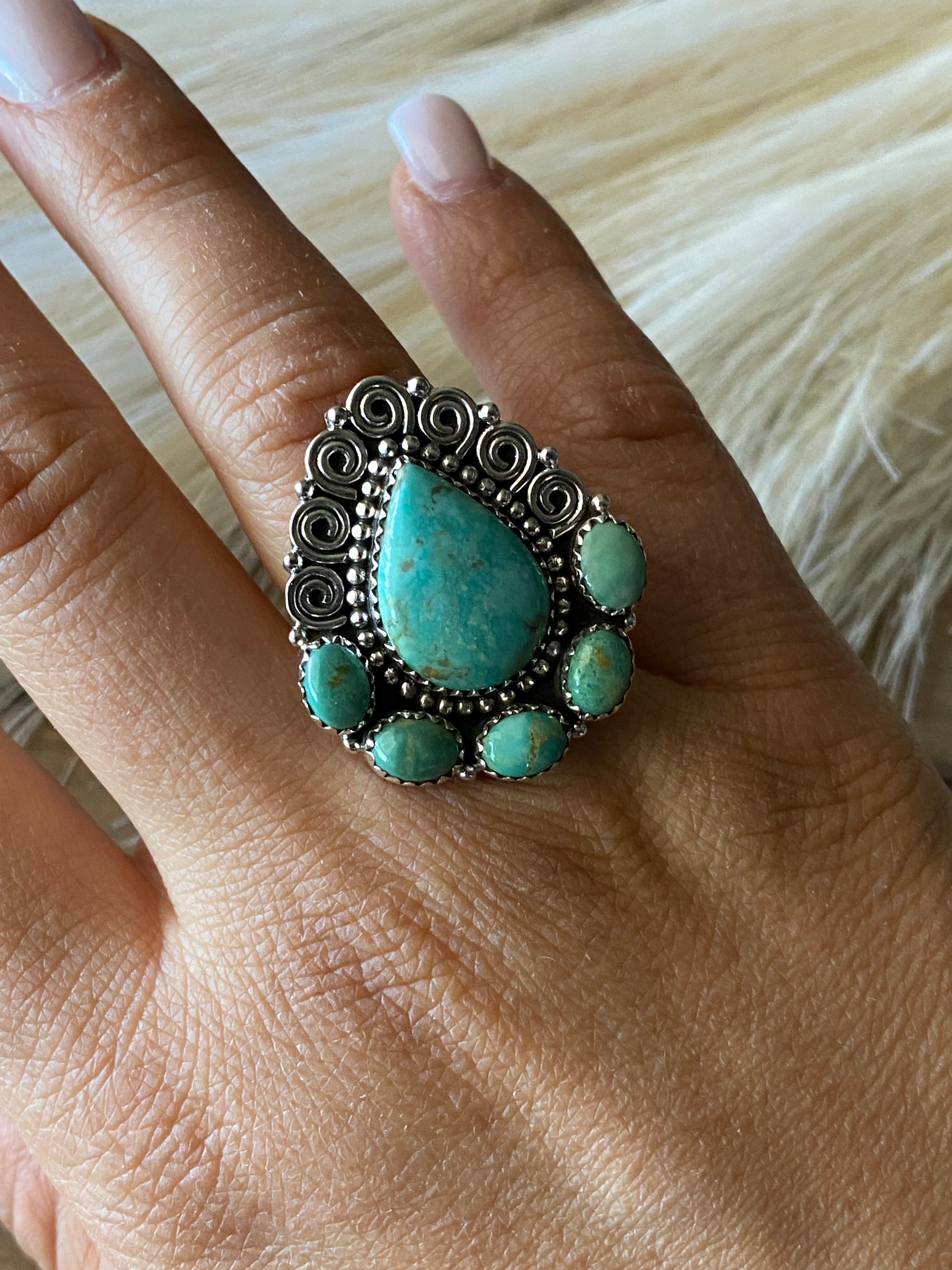 Southwest Handmade Kingman Turquoise & Sterling Silver Adjustable Ring