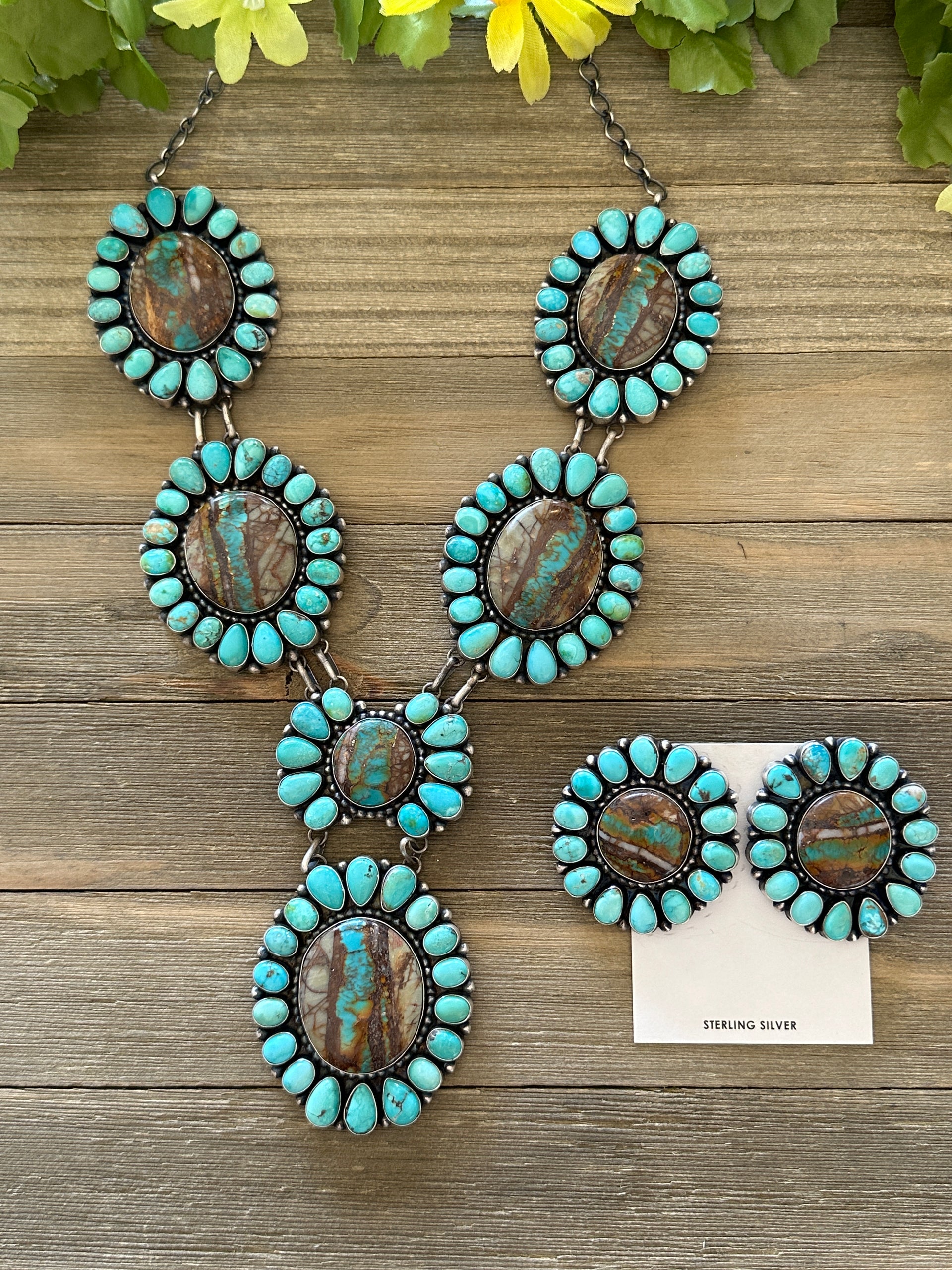 B Yellowhorse Ribbon Royston Turquoise & Sonoran Mountain Turquoise & Sterling Silver Necklace Set