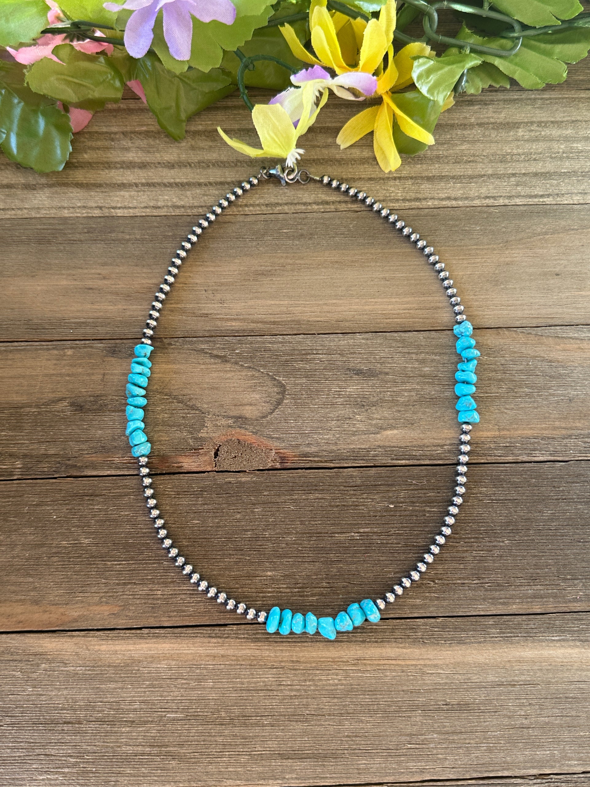 Navajo Made Kingman Turquoise & Sterling Silver 4 MM 18 Inch Pearl Necklace
