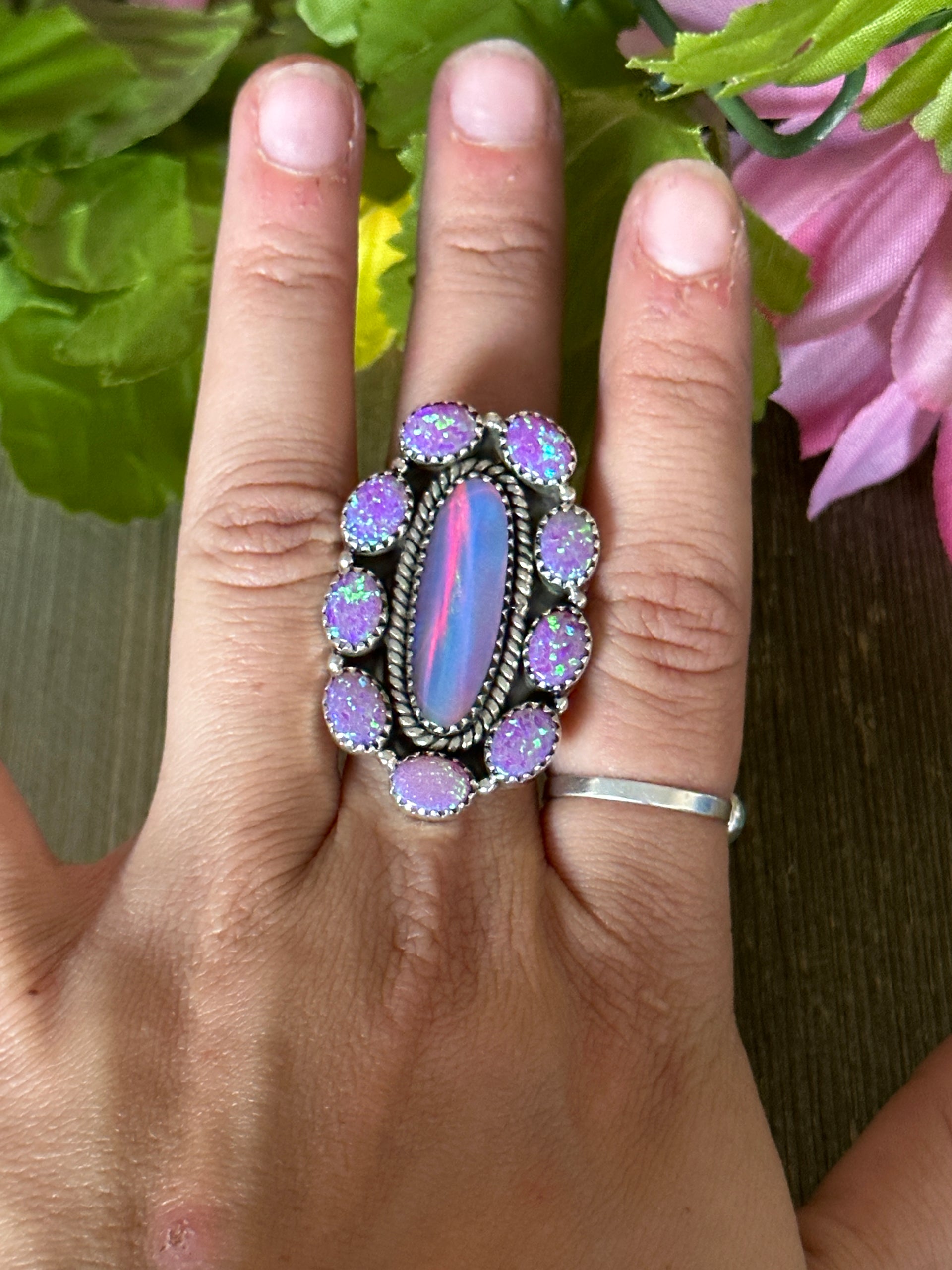 Southwest Handmade Multi Stone & Sterling Silver Adjustable Ring