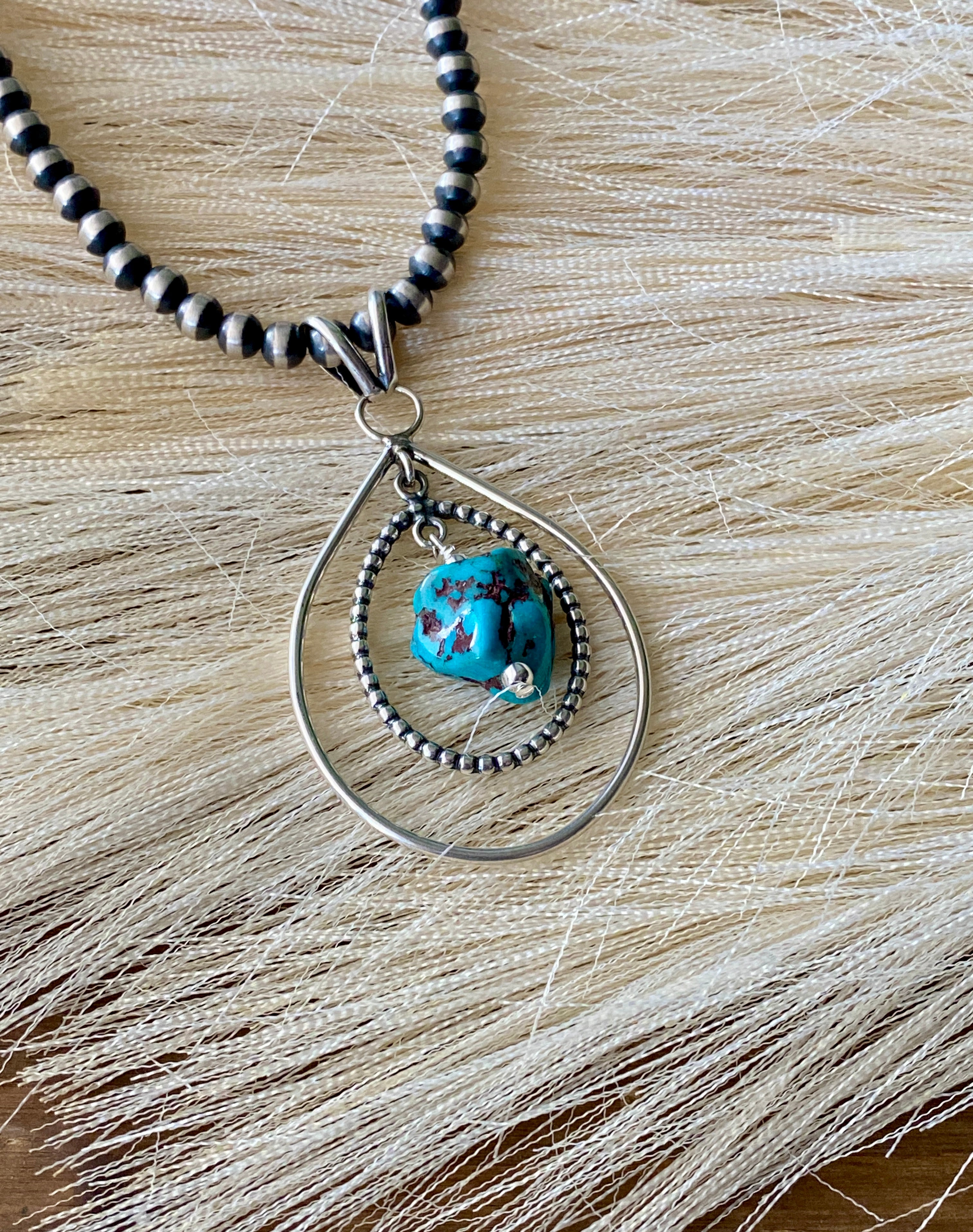 Navajo Made Kingman Turquoise & Sterling Silver Pendant