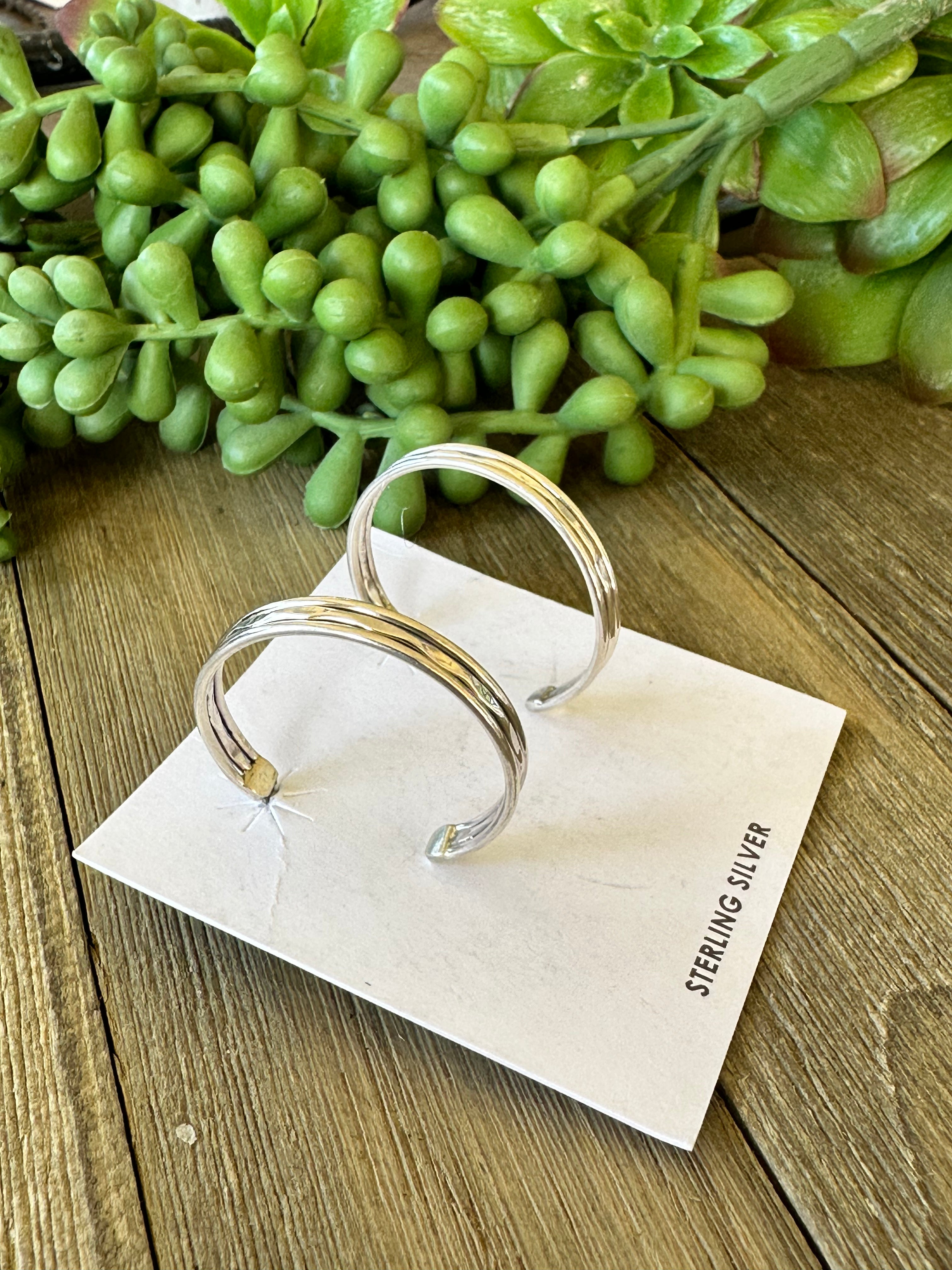 Navajo Made& Sterling Silver Post Hoop Earrings