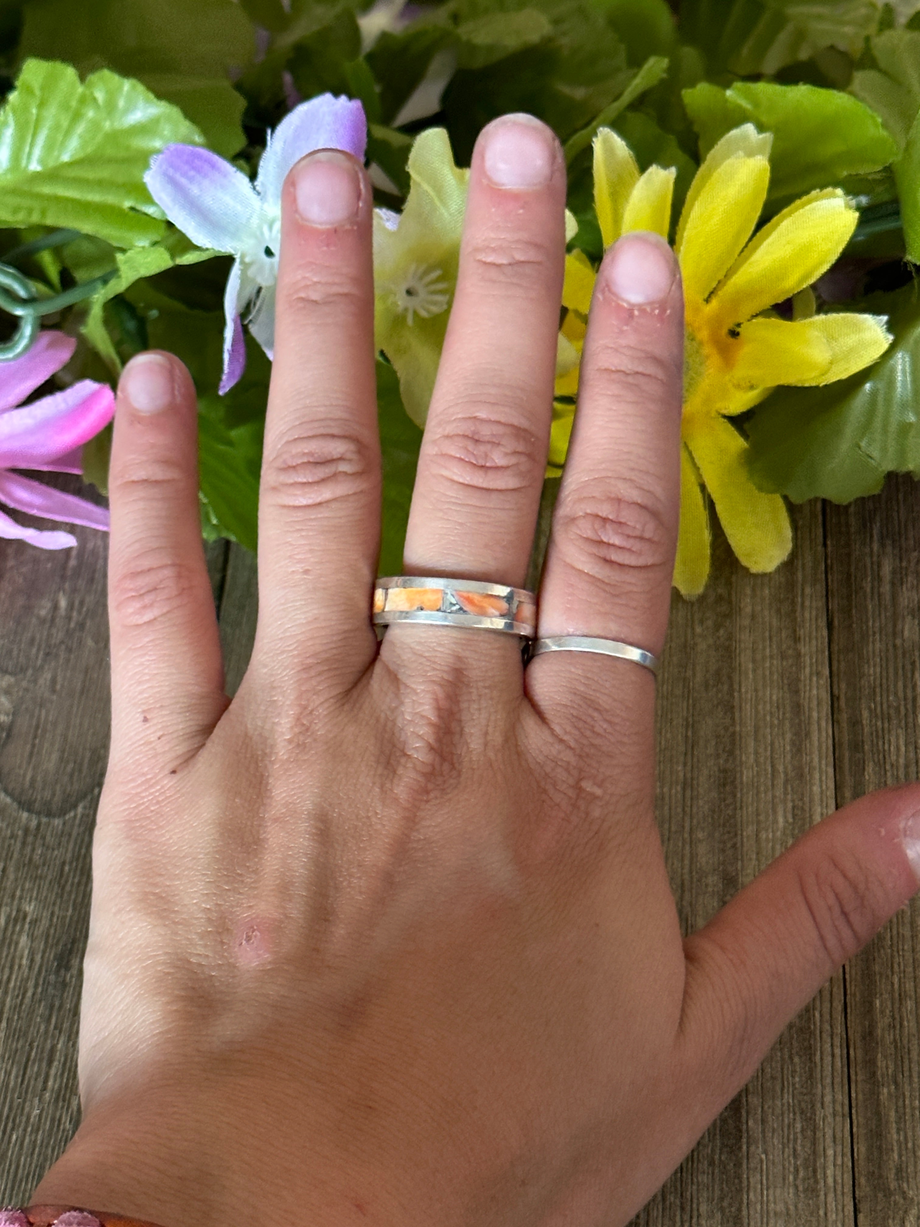 Navajo Made Spiny Oyster & Sterling Silver Ring