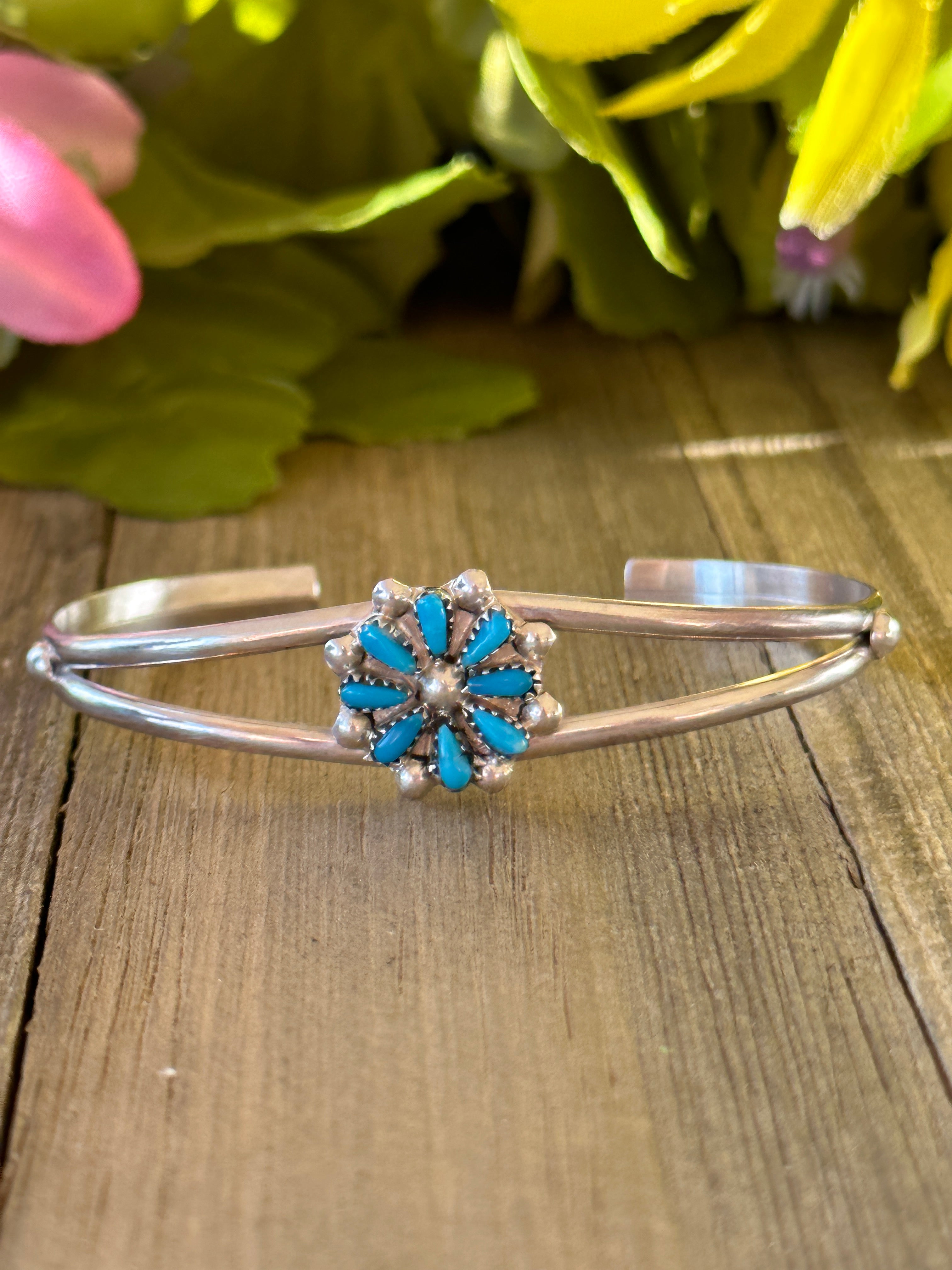 Zuni Made Turquoise & Sterling Silver Cuff Bracelet