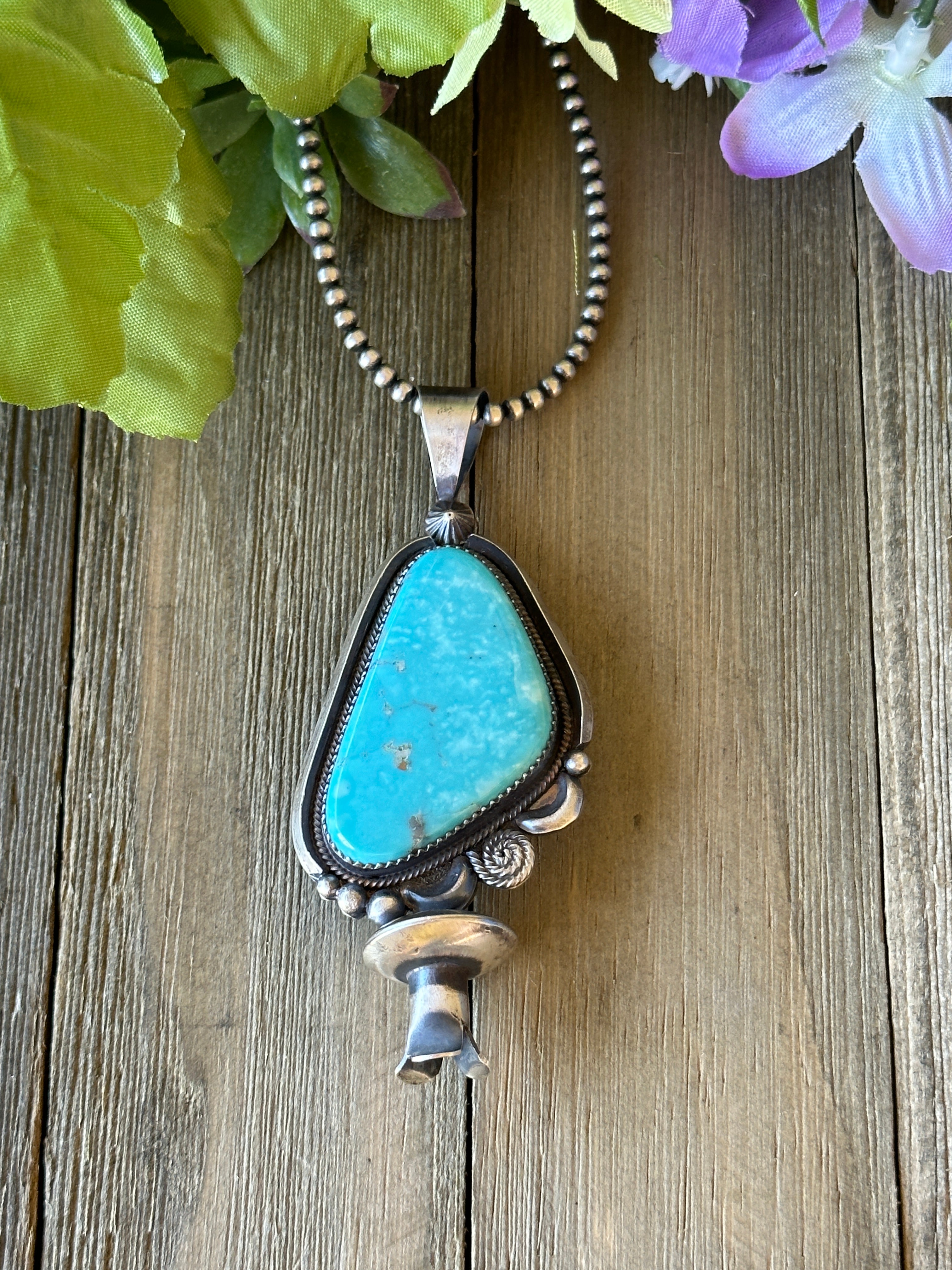 Navajo Made Kingman Turquoise & Sterling Silver Pendant