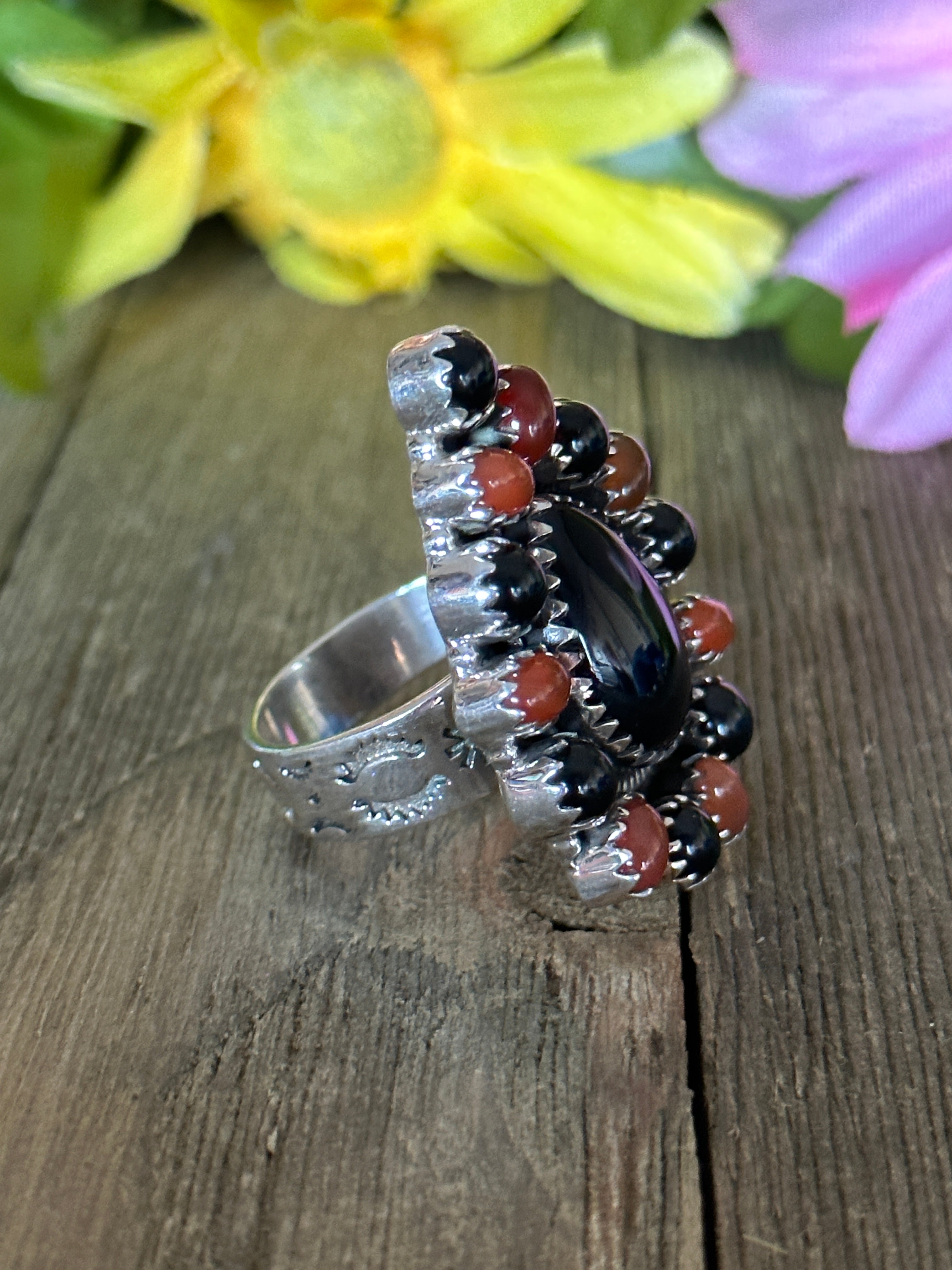 Southwest Handmade Multi Stone & Sterling Silver Adjustable Ring