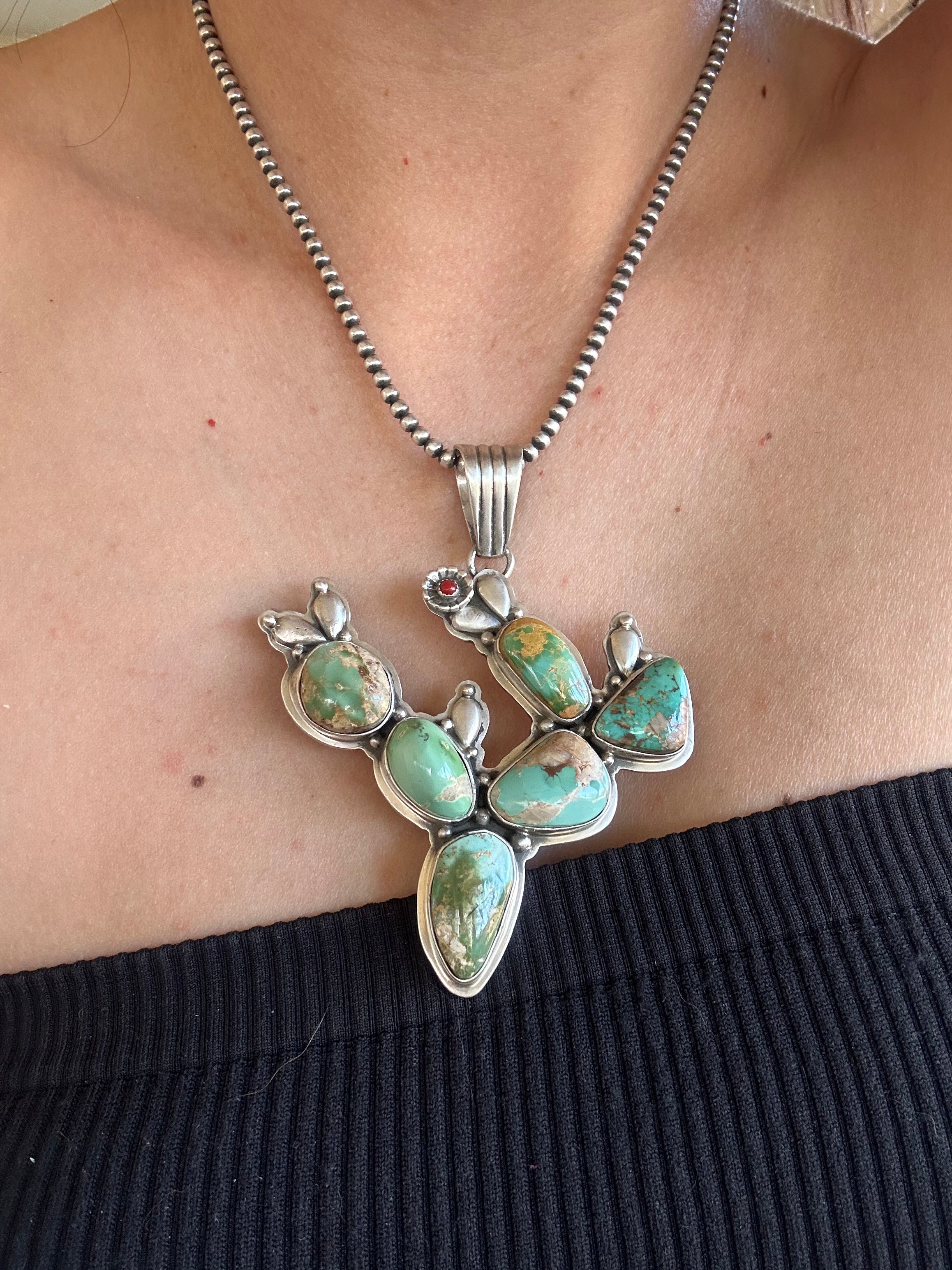 Emer Thompson Multi Stone & Sterling Silver Cactus Pendant