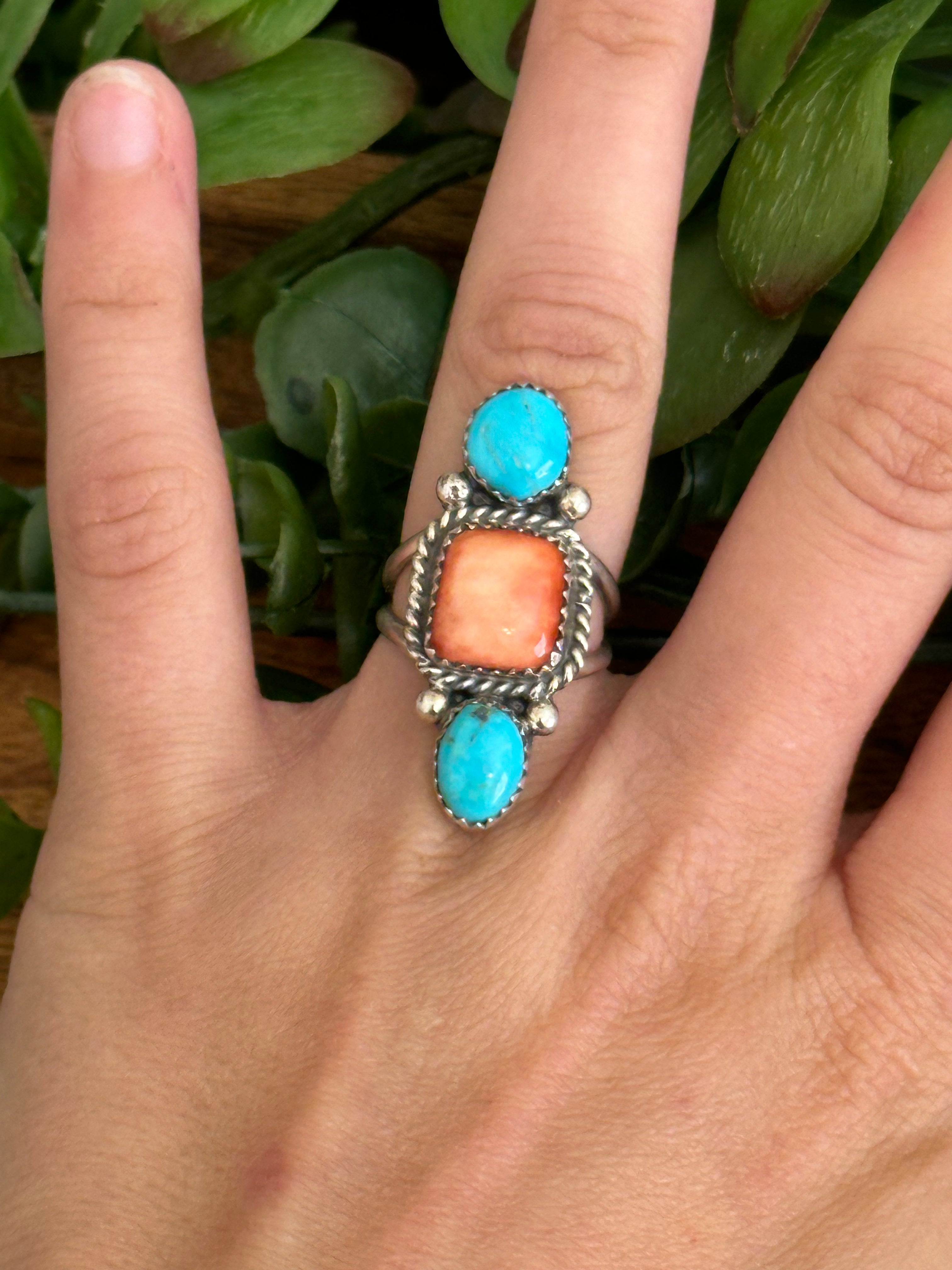 Navajo Made Multi Stone & Sterling Silver Ring Size 5.5