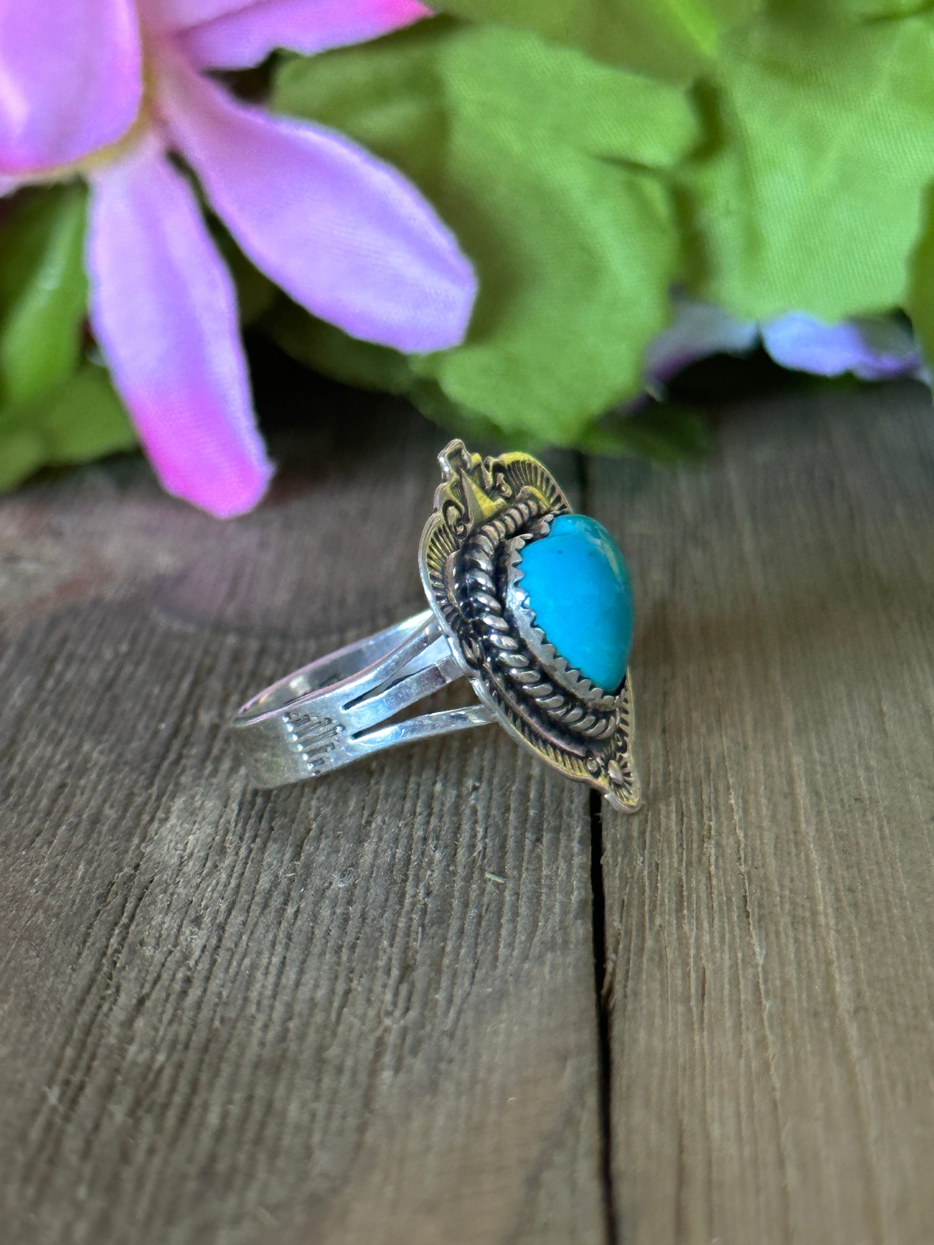 Navajo Made Kingman Turquoise & Sterling Silver Ring