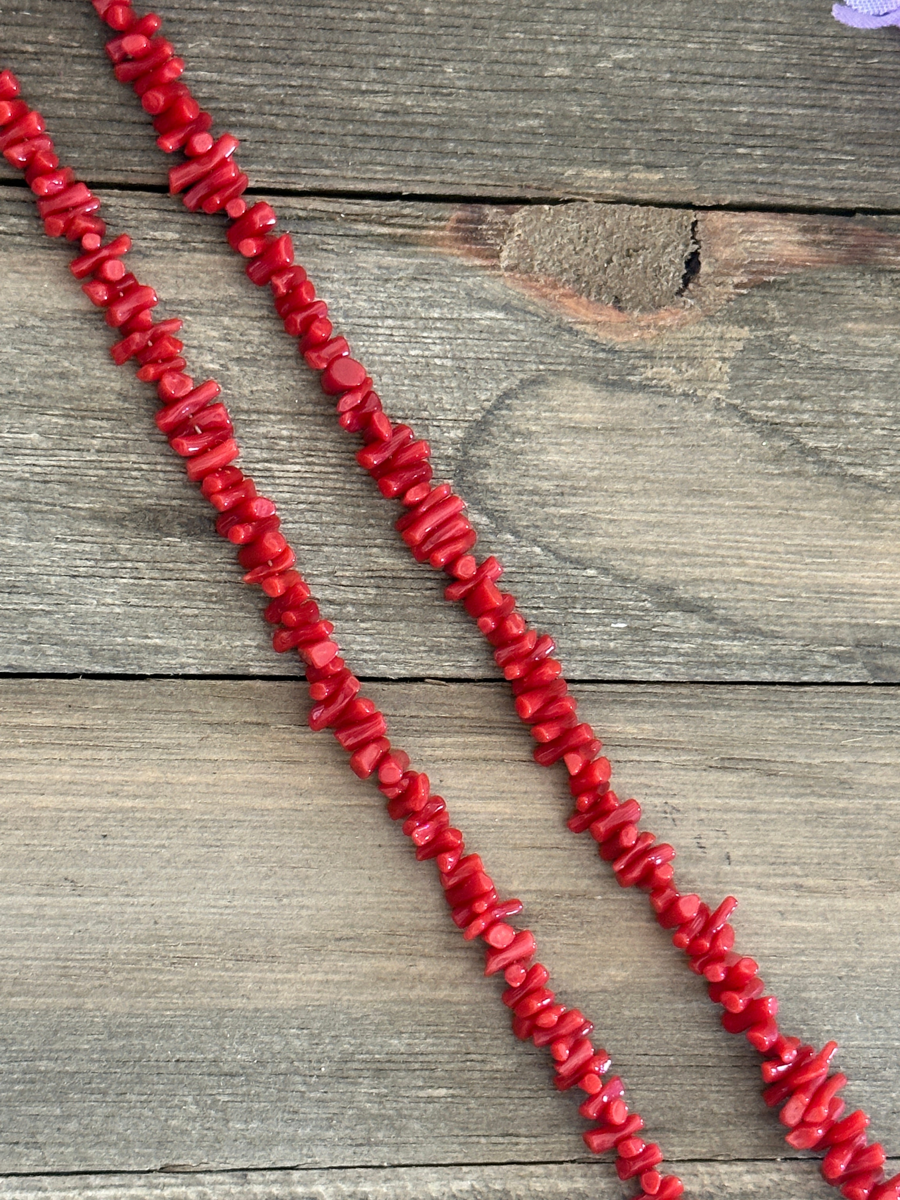 Navajo Strung Red Coral & Sterling Silver Beaded Necklace