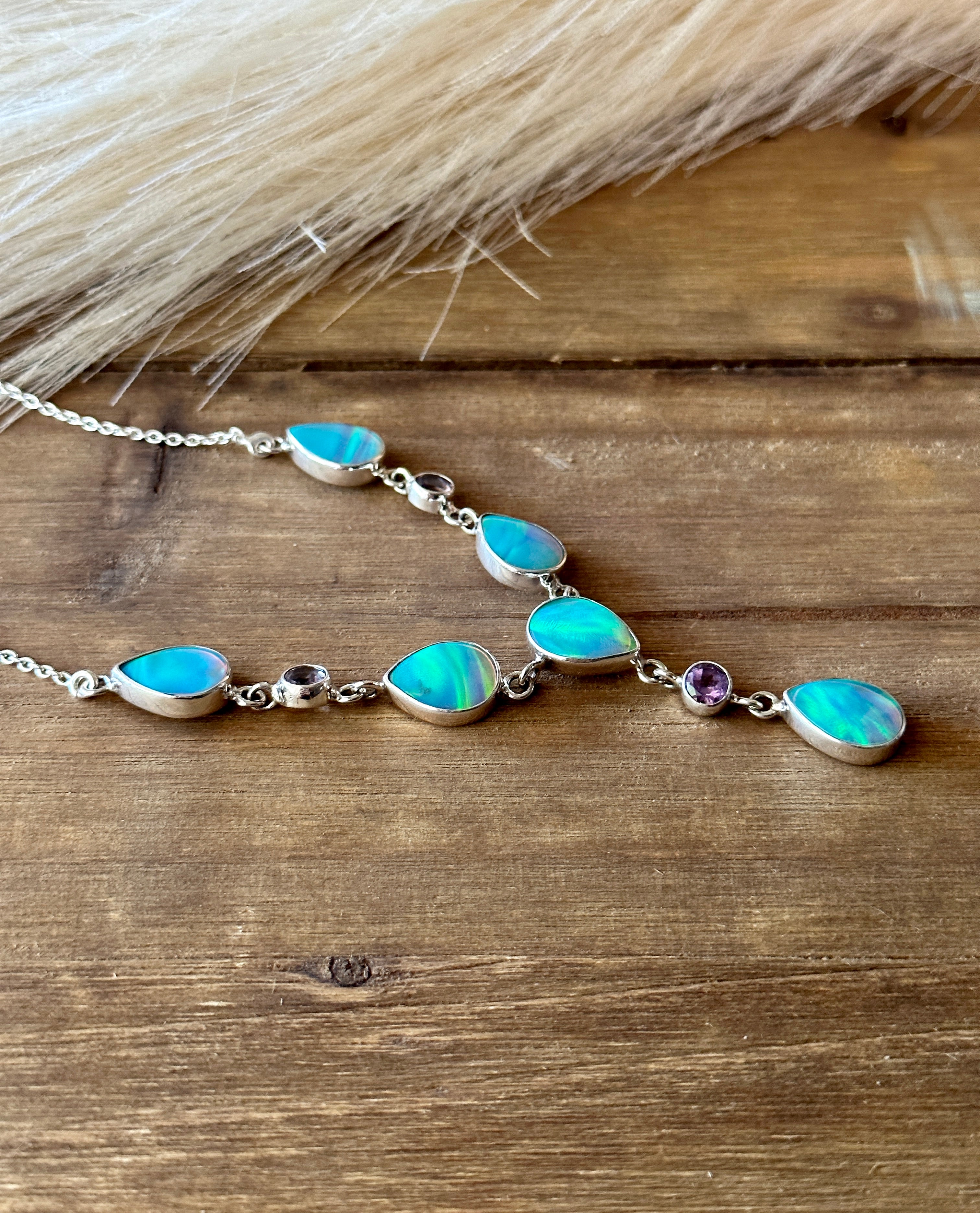 Southwest Handmade Mohave Opal & Sterling Silver Lariat Necklace